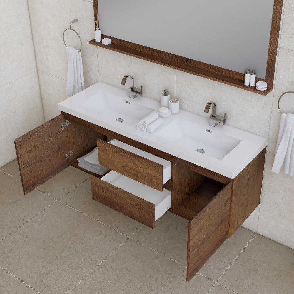 Paterno 60 inch Double Modern Wall Mounted Bathroom Vanity