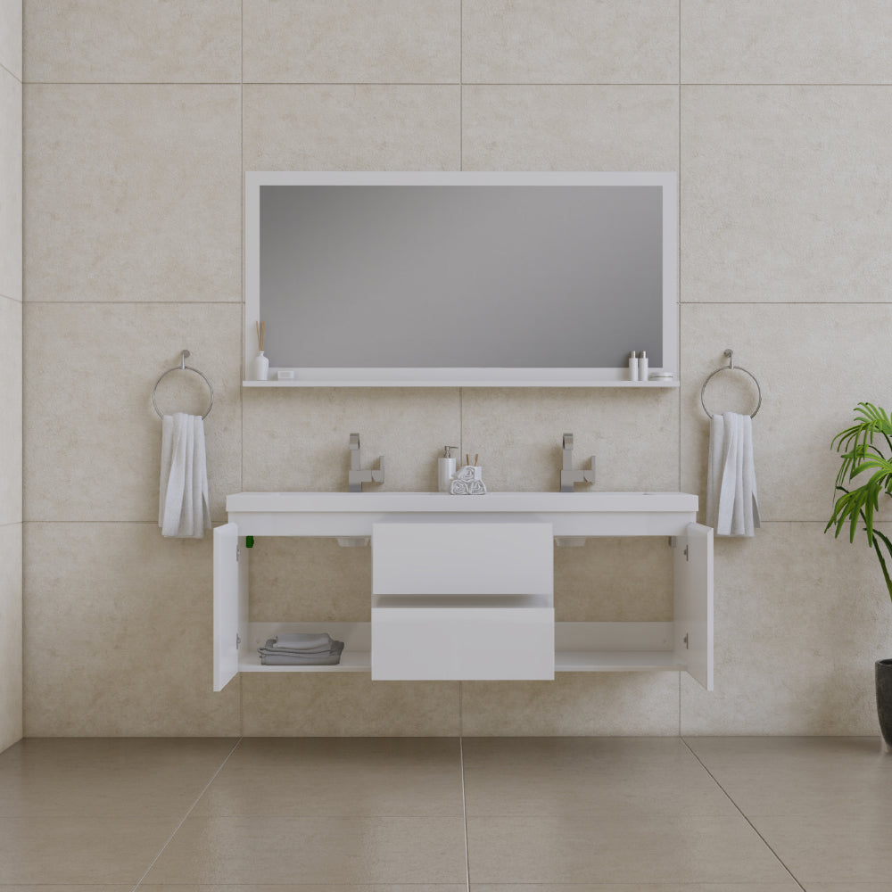 Paterno 60 inch Double Modern Wall Mounted Bathroom Vanity