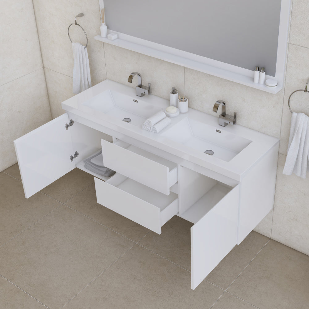 Paterno 60 inch Double Modern Wall Mounted Bathroom Vanity