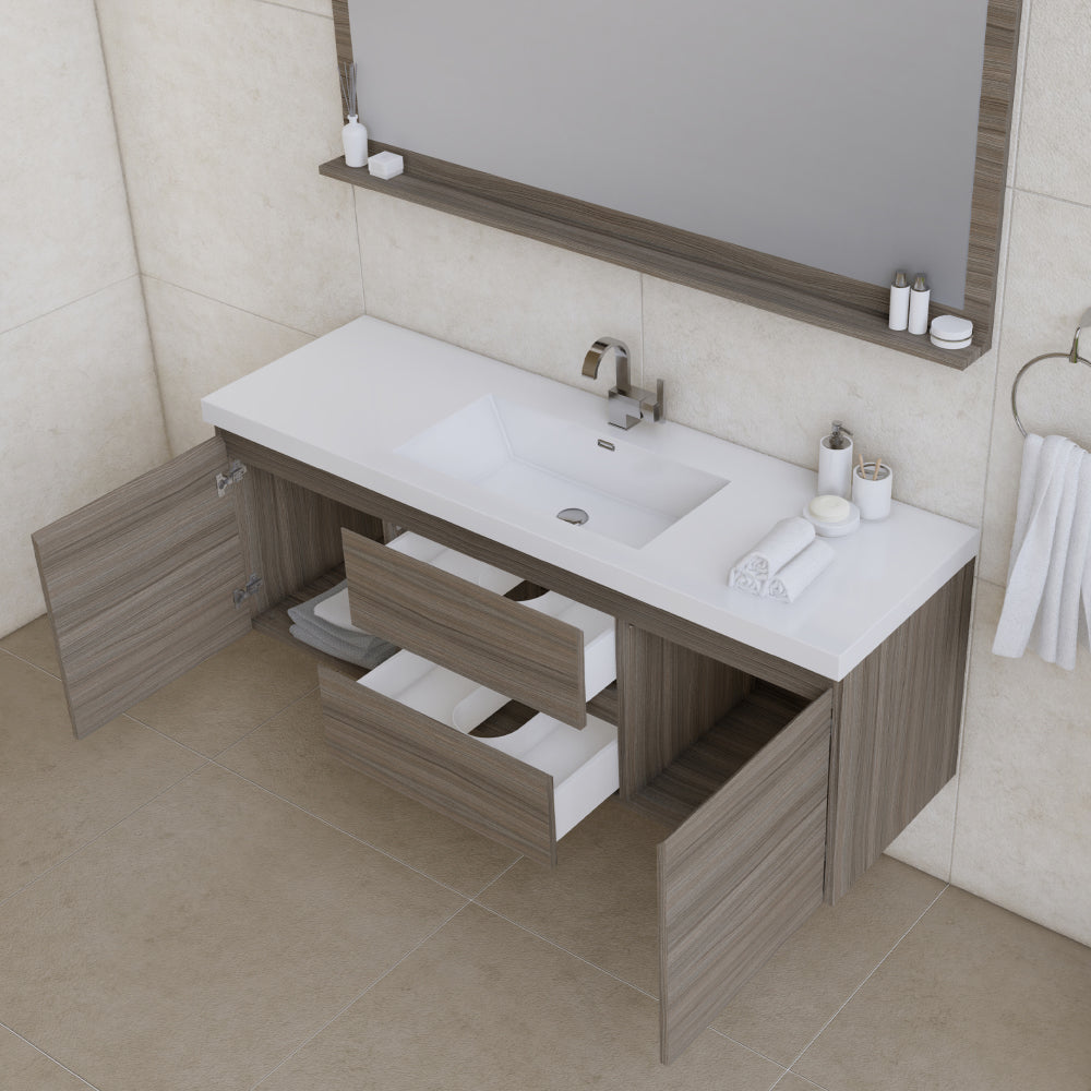 Paterno 60 inch Single Modern Wall Mounted Bathroom Vanit