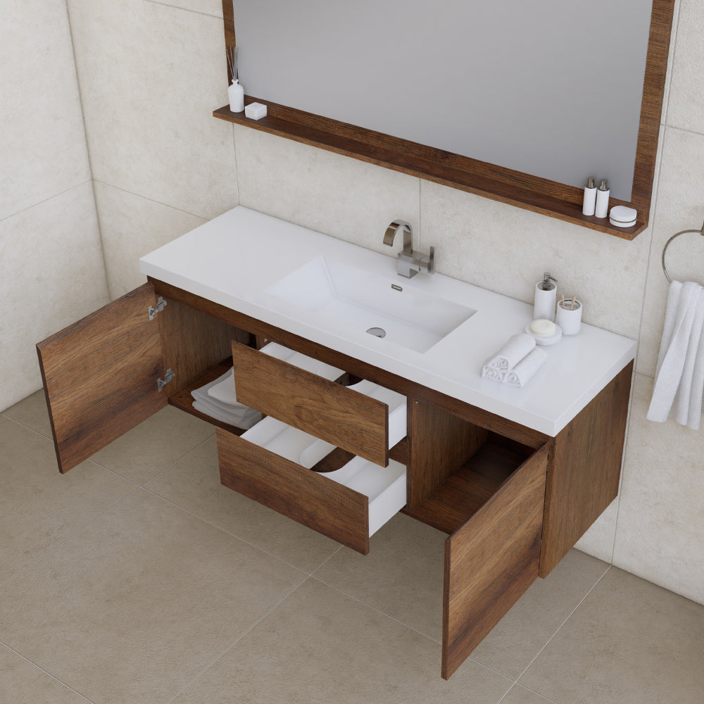 Paterno 60 inch Single Modern Wall Mounted Bathroom Vanit