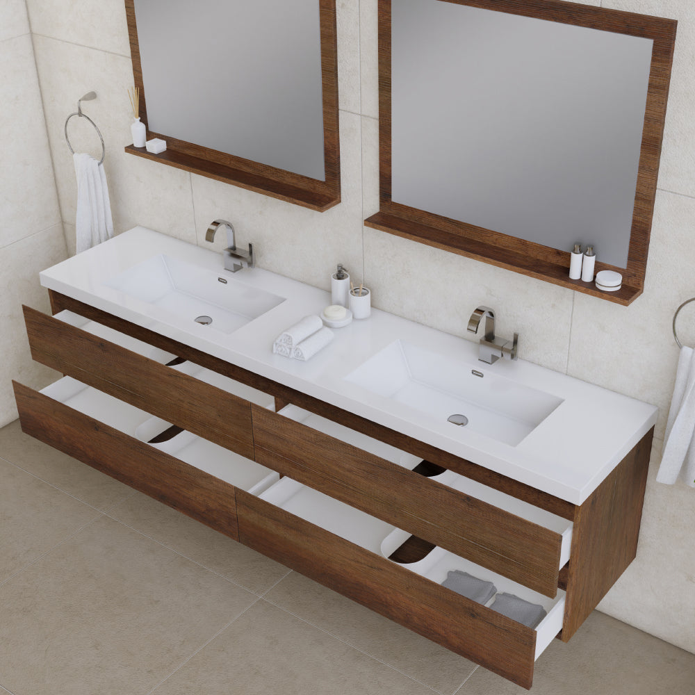 Paterno 84 inch Modern Wall Mounted Bathroom Vanity, Vanity Only, No Top