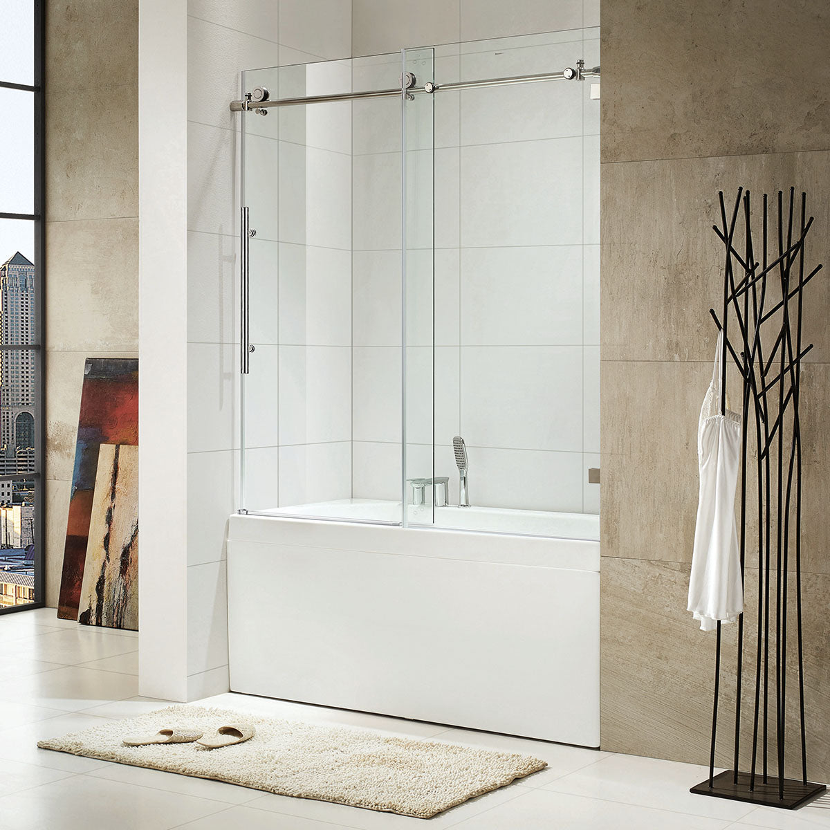 BR01 48in W. x 76in H. 3/8'' Frameless Single Sliding Shower Door