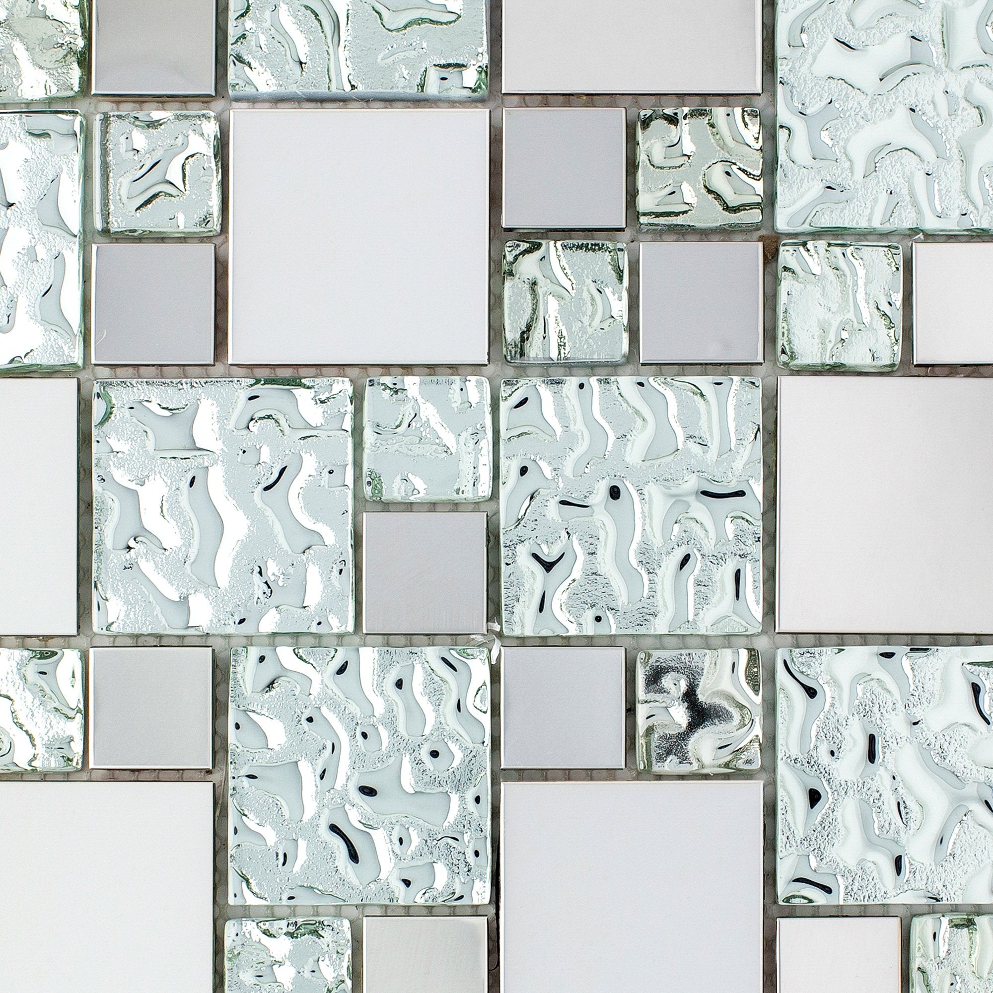 Mint Green Glass and Stainless Steel Random Square Mosaic Tile