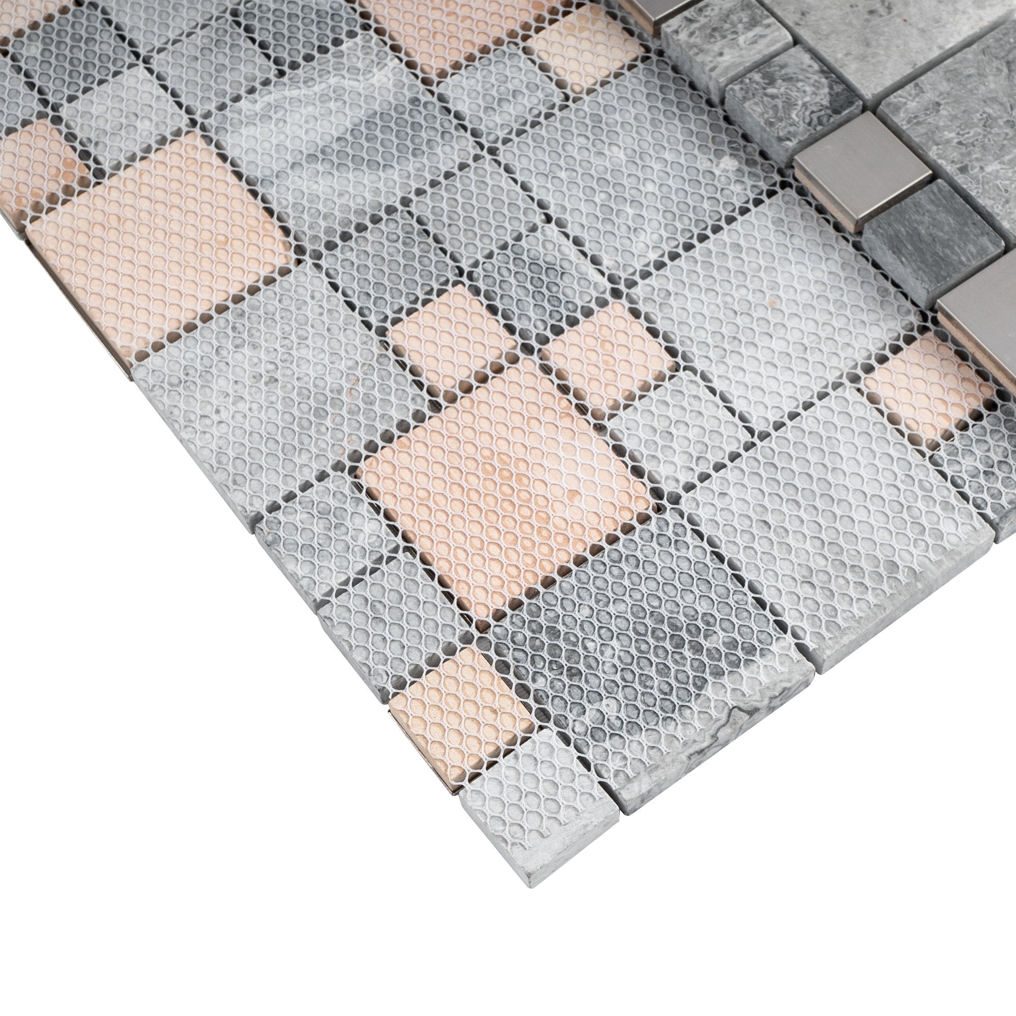 Grey Marble and Stainless Steel Random Square Mosaic Tile