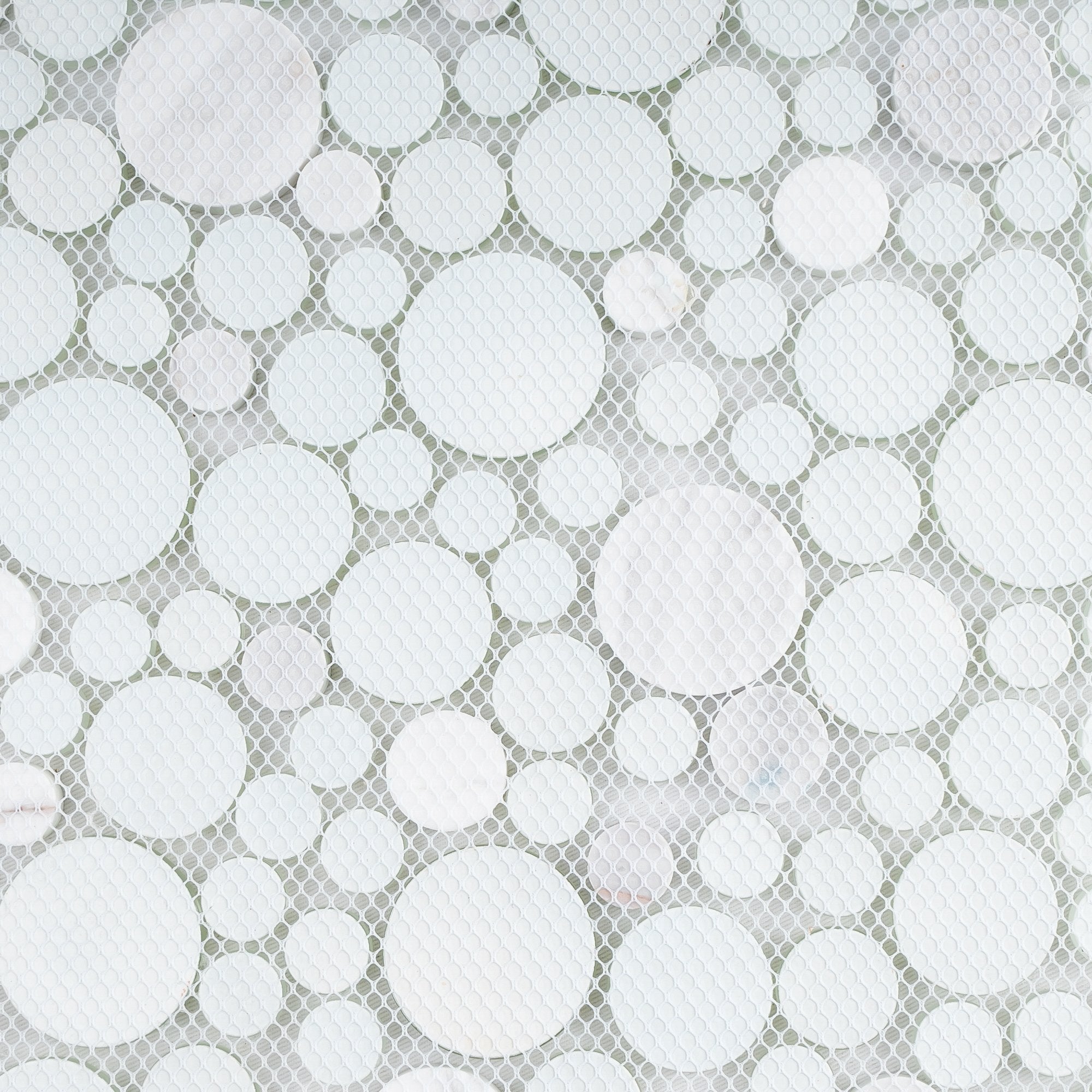 White Marble and Mint Green Glass Bubble Mosaic Tile