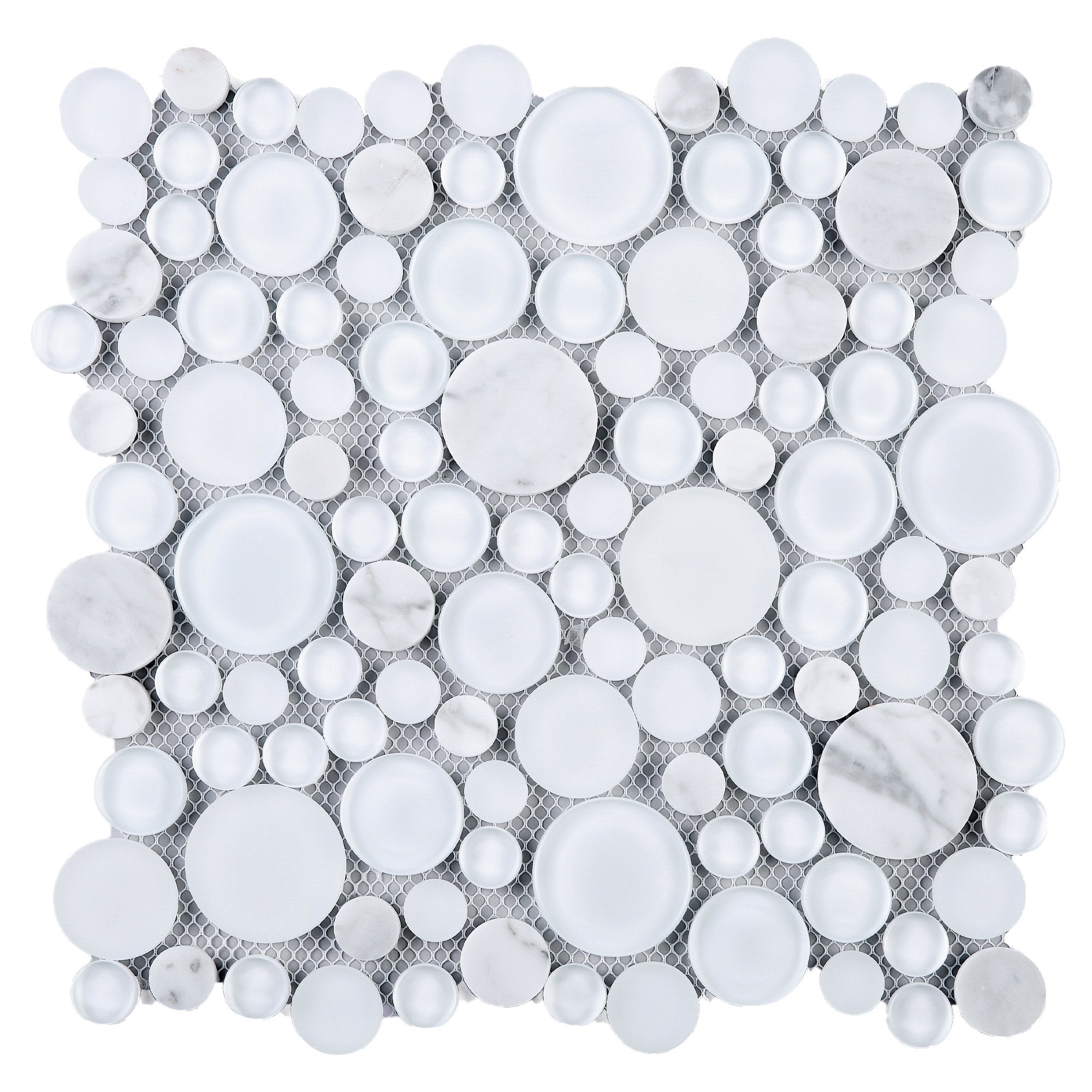 Crystal White Marble and White Glass Bubble Mosaic Tile