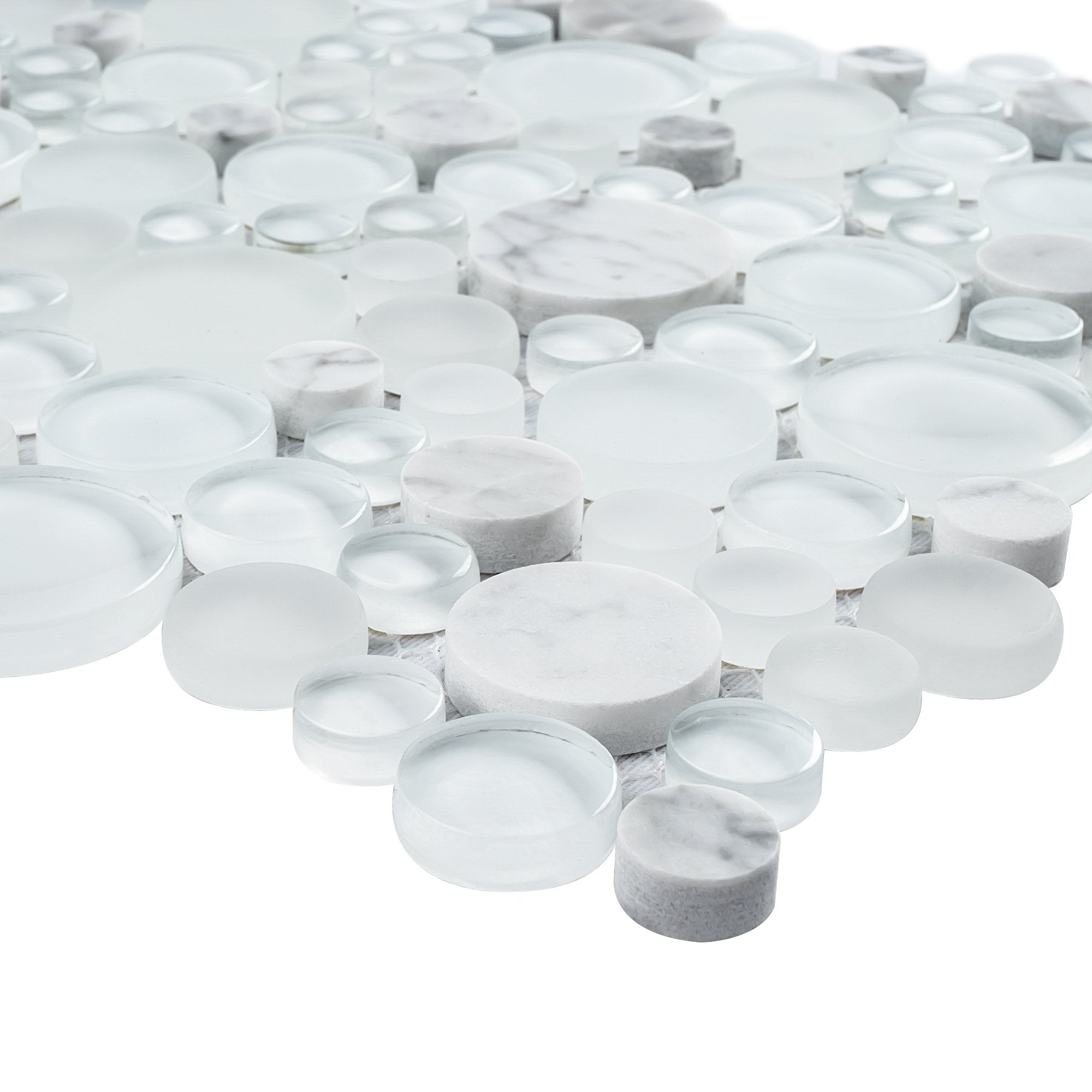 Crystal White Marble and White Glass Bubble Mosaic Tile