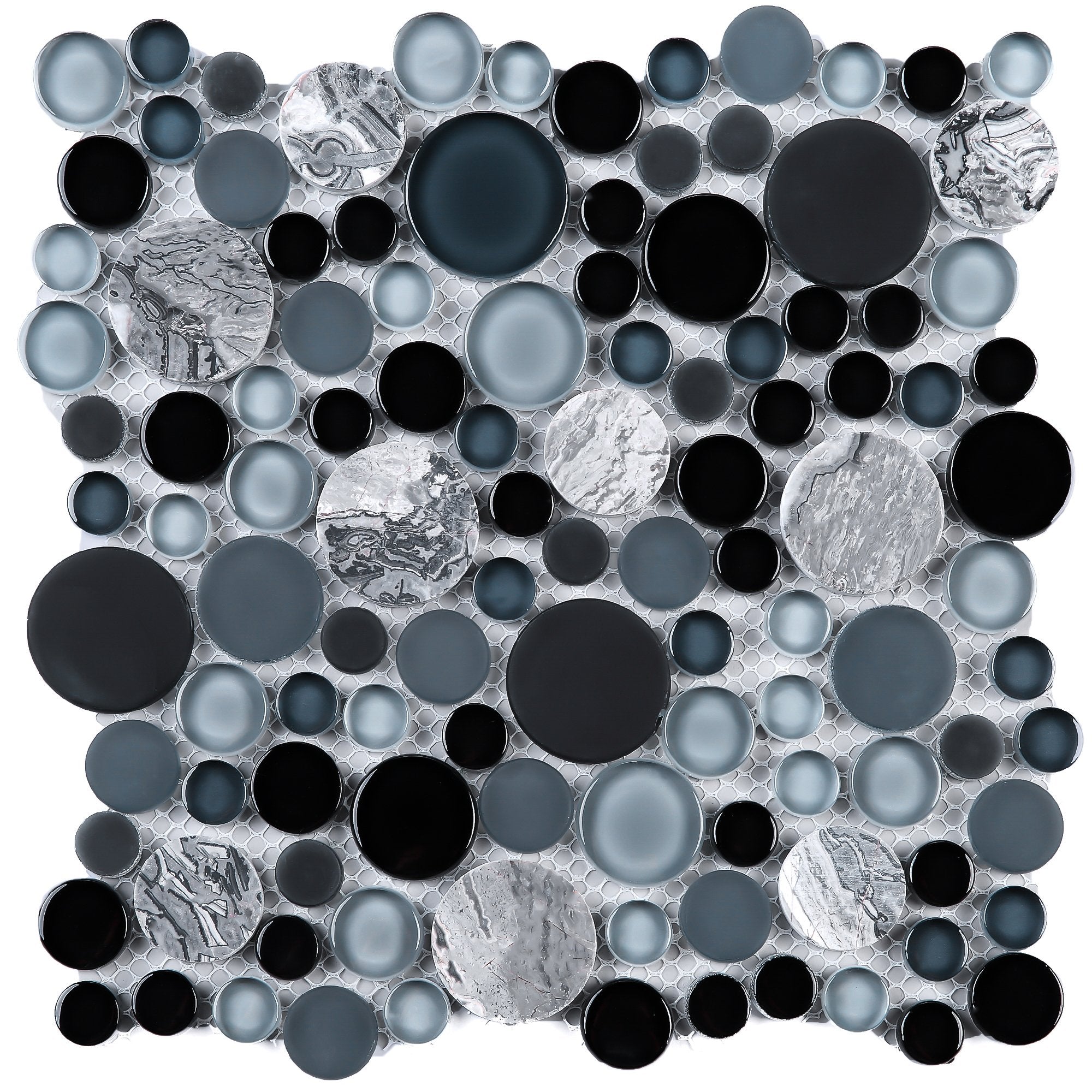 Grey Marble and Multicolor Glass Bubble Mosaic Tile