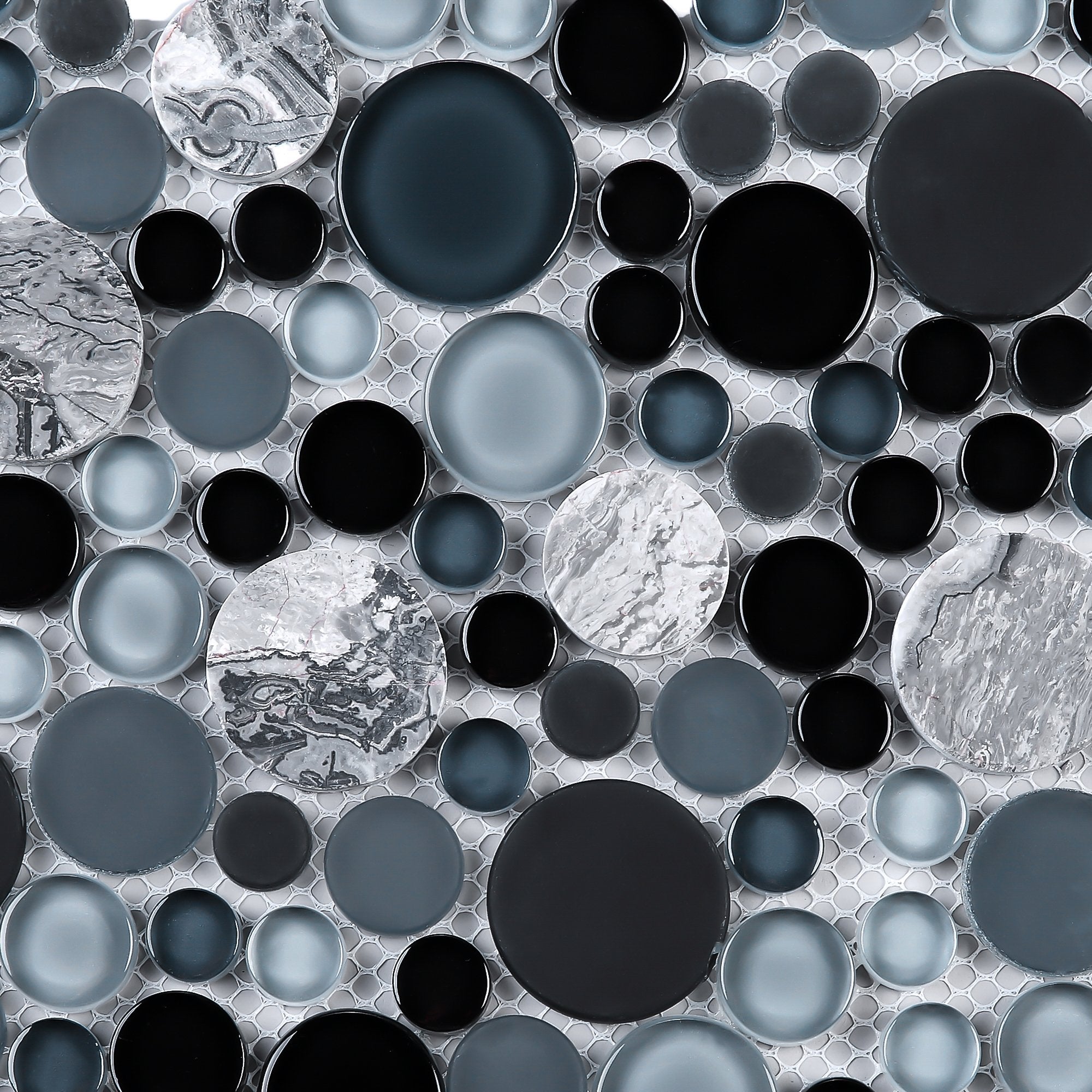 Grey Marble and Multicolor Glass Bubble Mosaic Tile