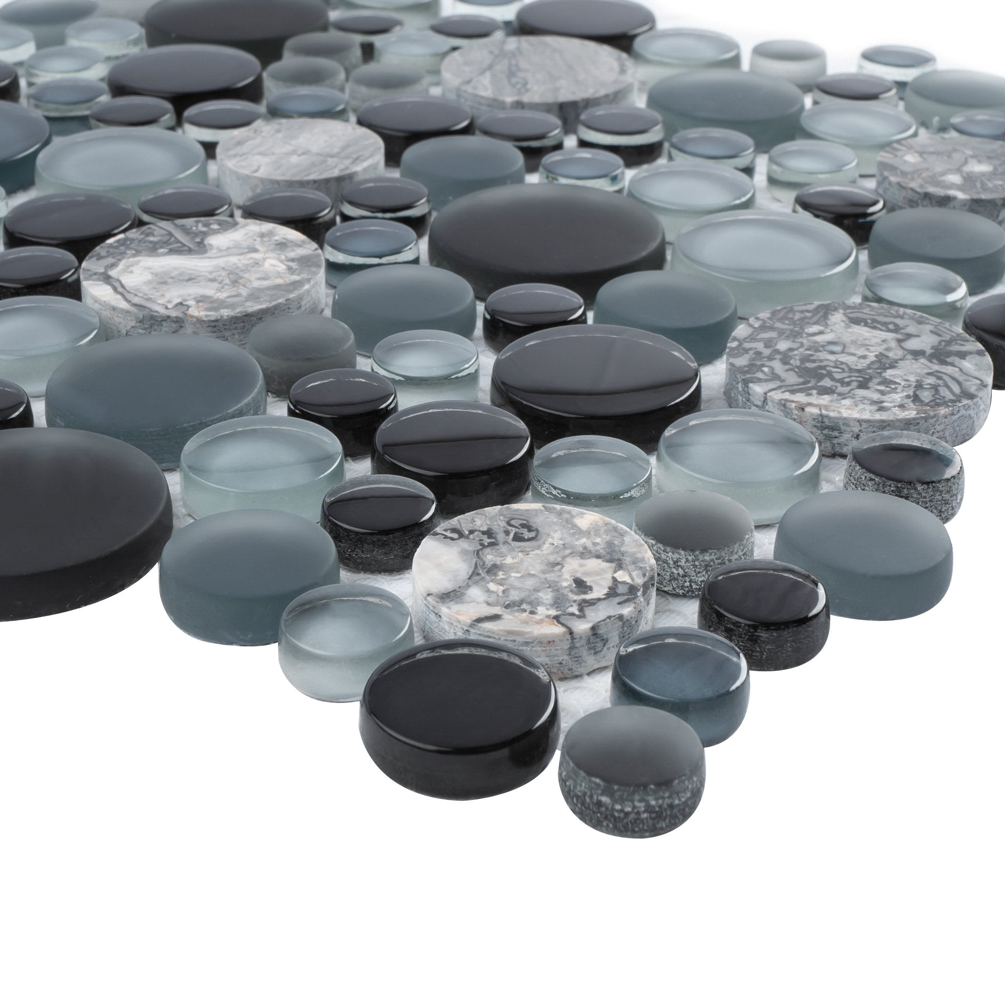 Grey Marble and Multicolor Glass Bubble Mosaic Tile