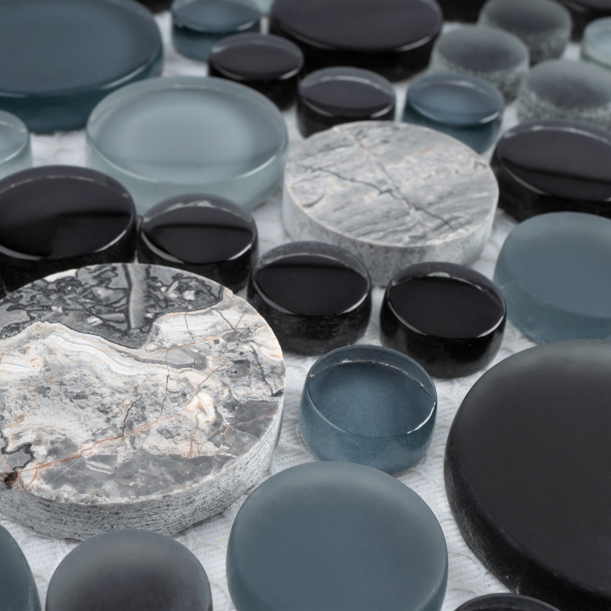 Grey Marble and Multicolor Glass Bubble Mosaic Tile