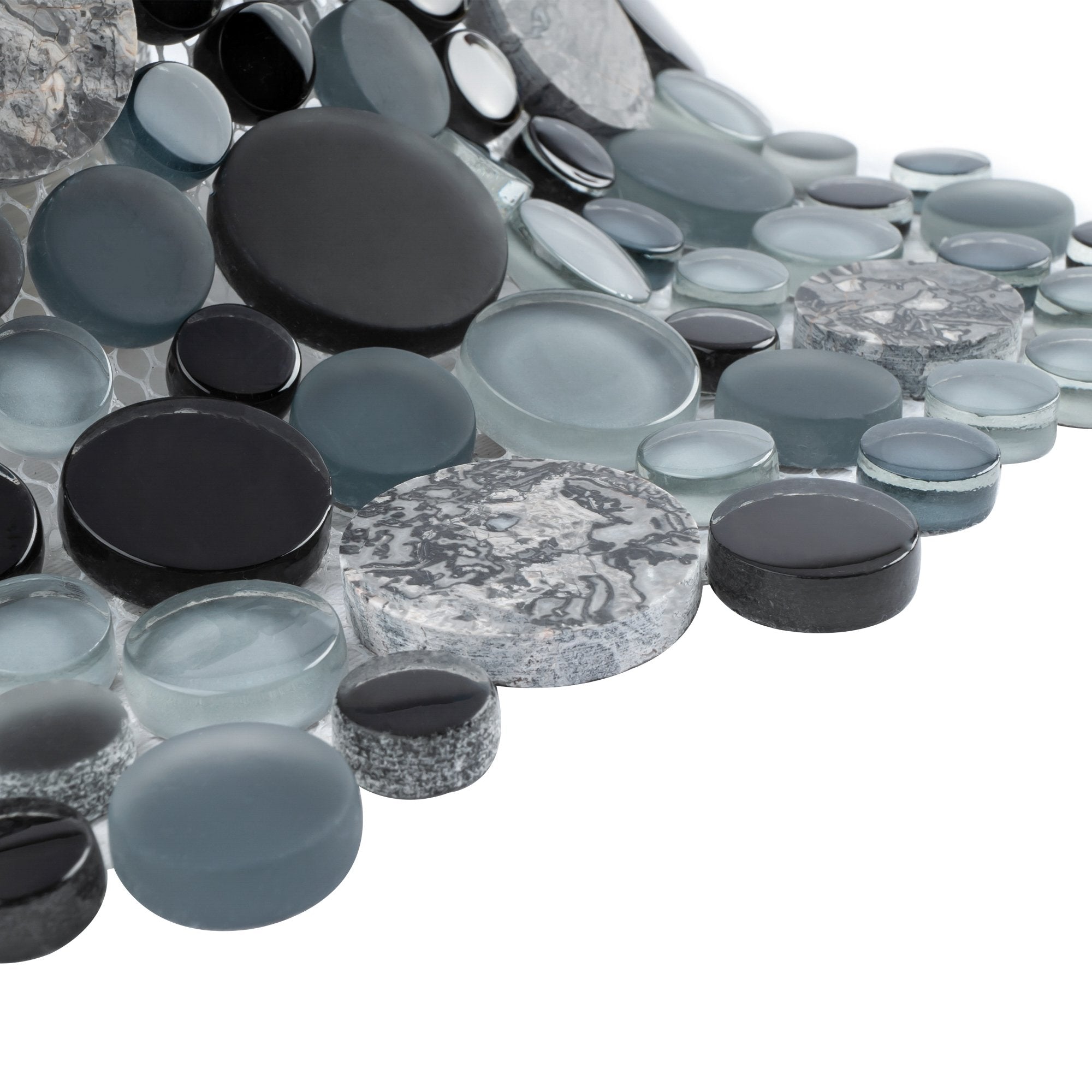 Grey Marble and Multicolor Glass Bubble Mosaic Tile