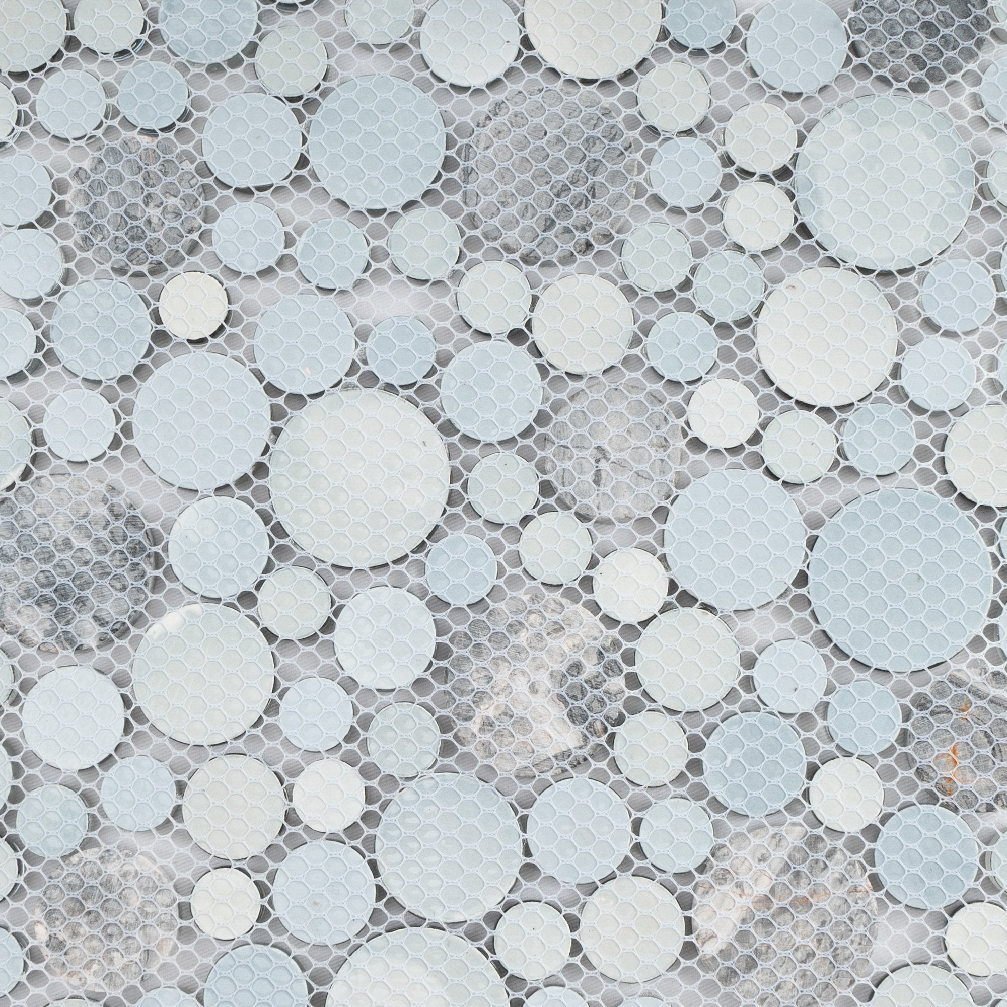 Grey Marble and Multicolor Glass Bubble Mosaic Tile