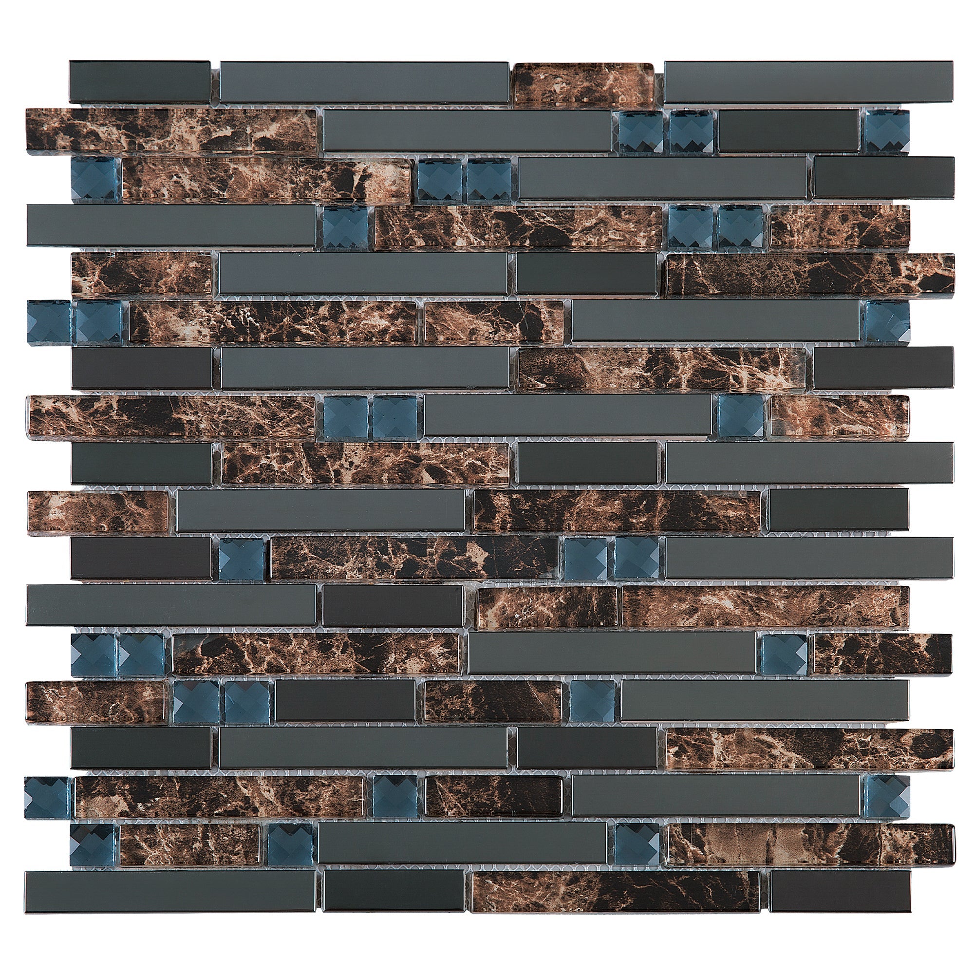 Black Stainless Steel and Emperor Brown Marble Diamond Mosaic Tile