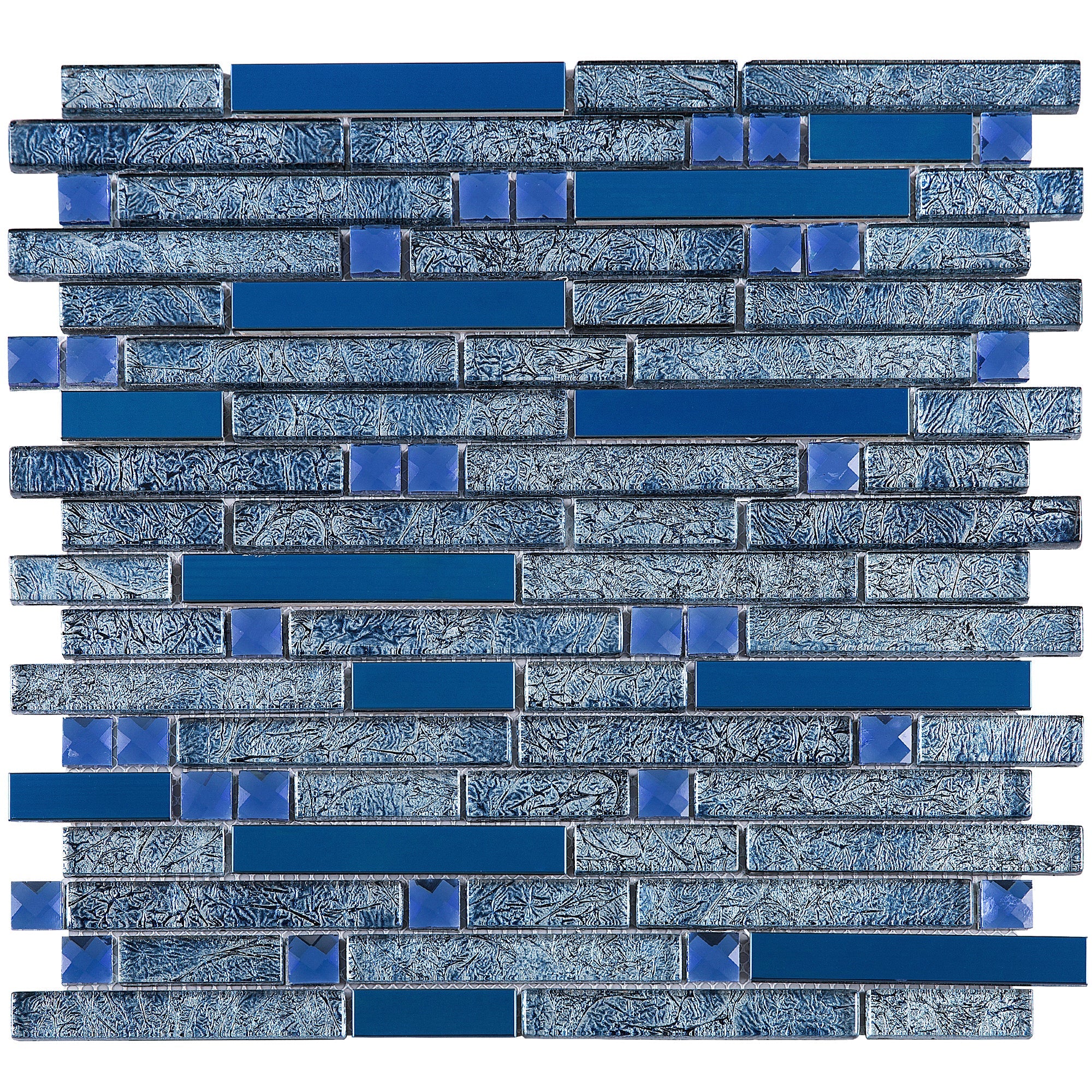 Blue Stainless Steel and Crackle Design Glass Diamond Mosaic Tile