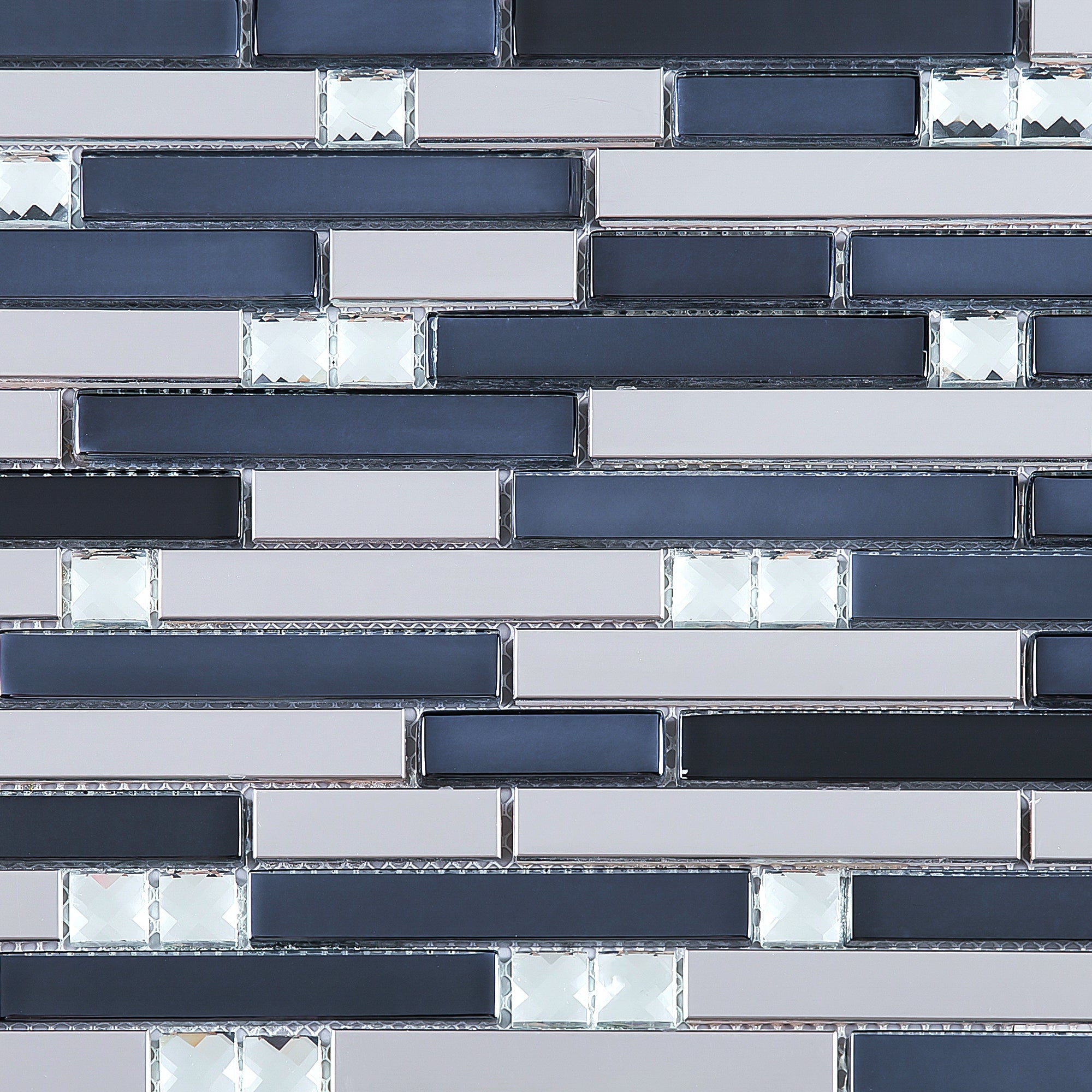 Blue Black Stainless Steel Random Diamond Mosaic Tile