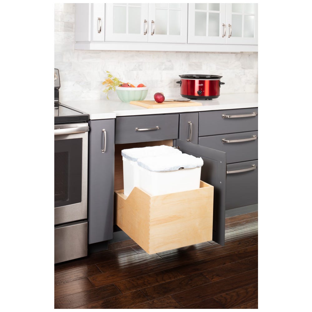 Wood Bottom-Mount Soft-close Trashcan Rollout for Hinged Doors