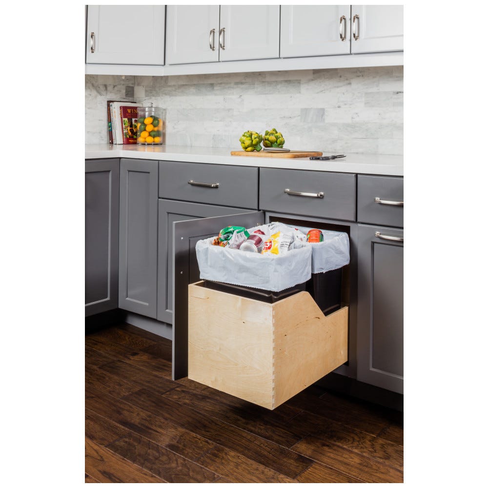 Wood Bottom-Mount Soft-close Trashcan Rollout for Hinged Doors