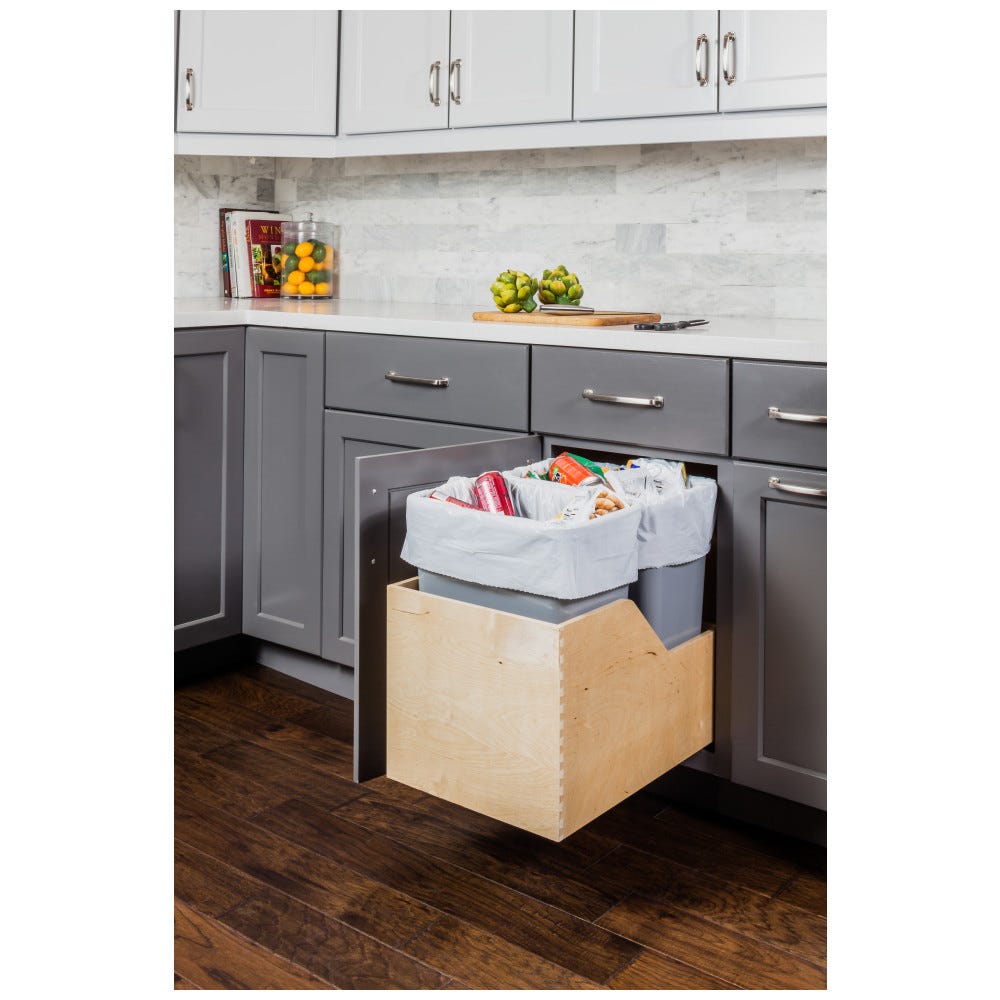 Wood Bottom-Mount Soft-close Trashcan Rollout for Hinged Doors