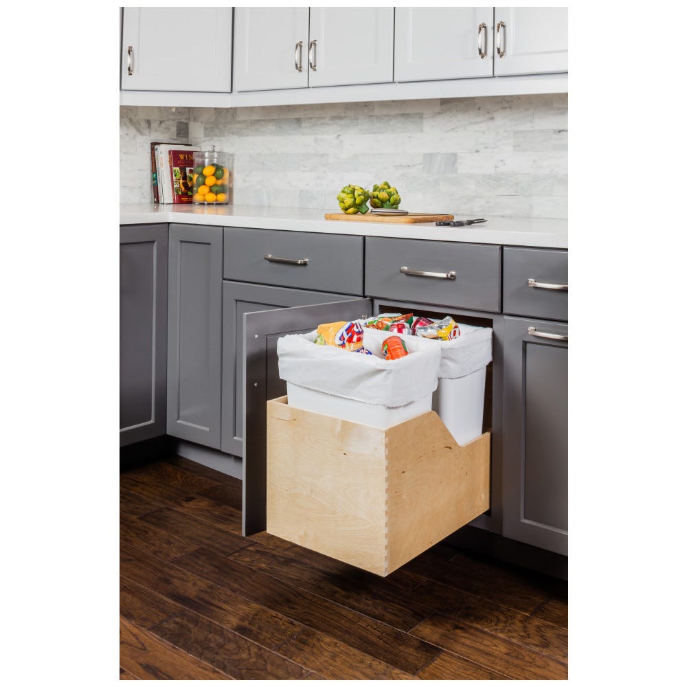 Wood Bottom-Mount Soft-close Trashcan Rollout for Hinged Doors