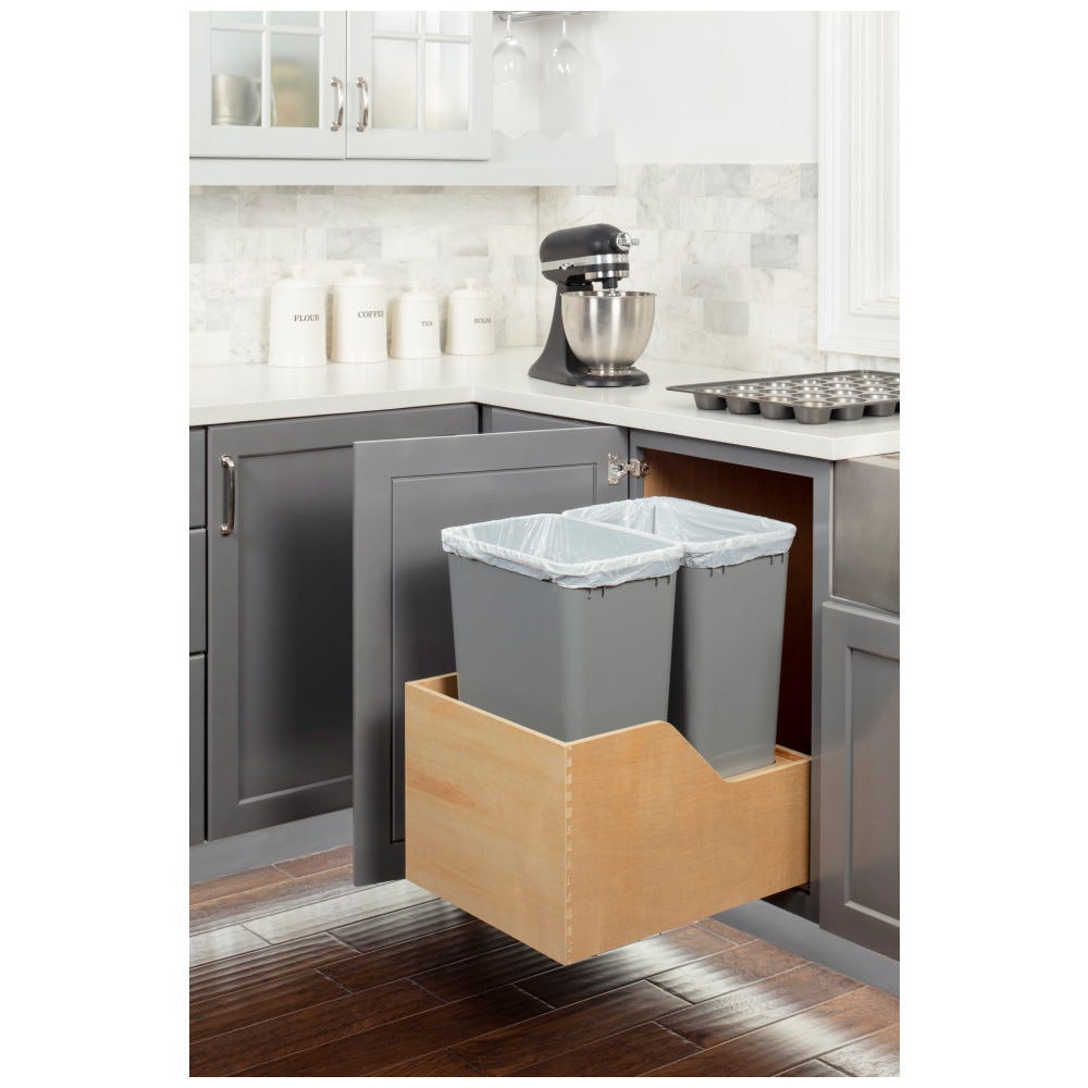 Wood Bottom-Mount Soft-close Trashcan Rollout for Hinged Doors