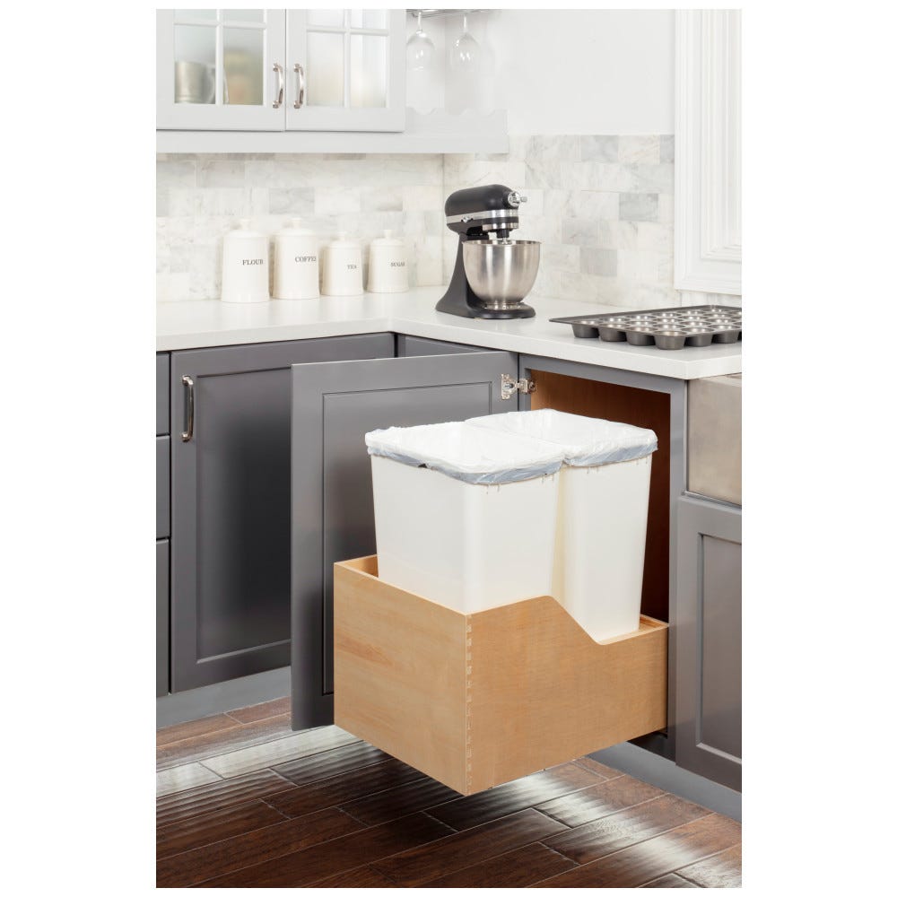 Wood Bottom-Mount Soft-close Trashcan Rollout for Hinged Doors