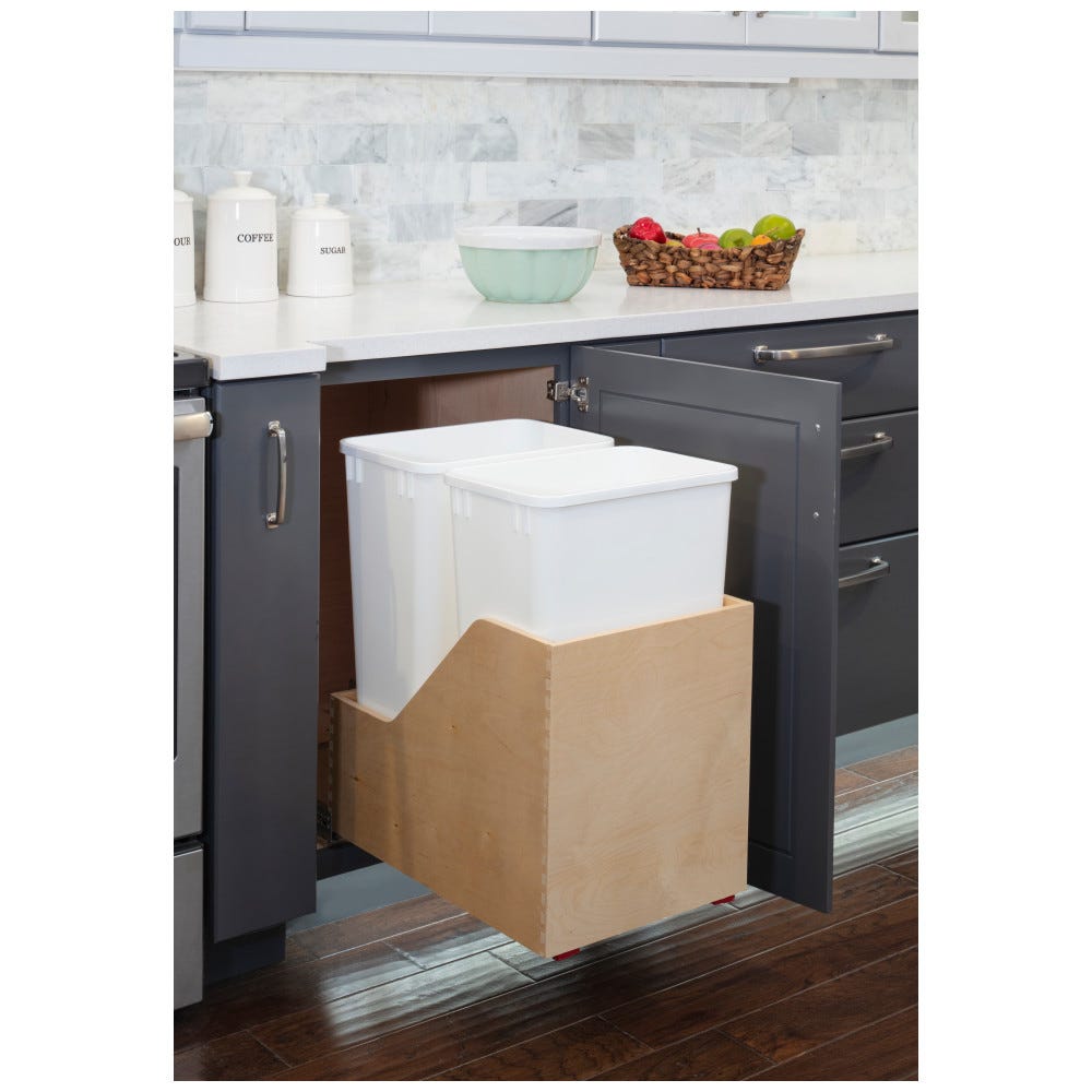 Wood Bottom-Mount Soft-close Trashcan Rollout for Hinged Doors