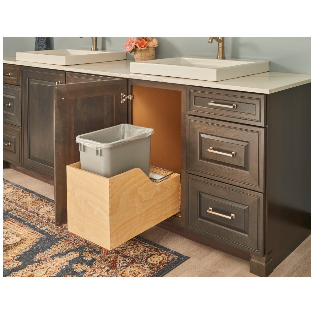 Wood Bottom-Mount Soft-close Trashcan Rollout for Hinged Doors