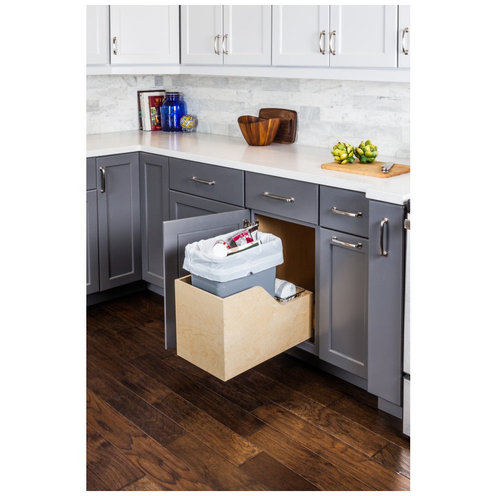 Wood Bottom-Mount Soft-close Trashcan Rollout for Hinged Doors