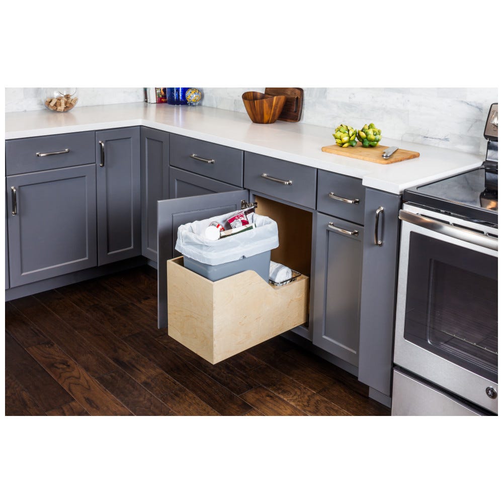 Wood Bottom-Mount Soft-close Trashcan Rollout for Hinged Doors