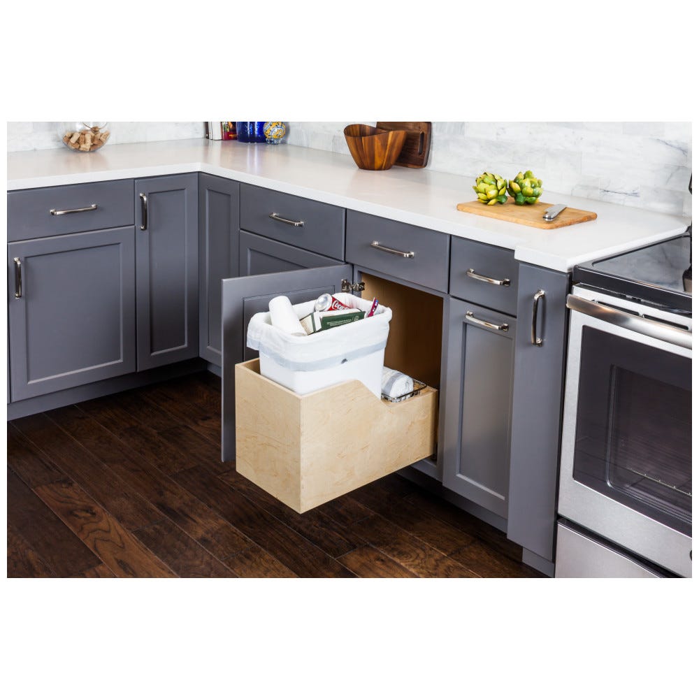 Wood Bottom-Mount Soft-close Trashcan Rollout for Hinged Doors