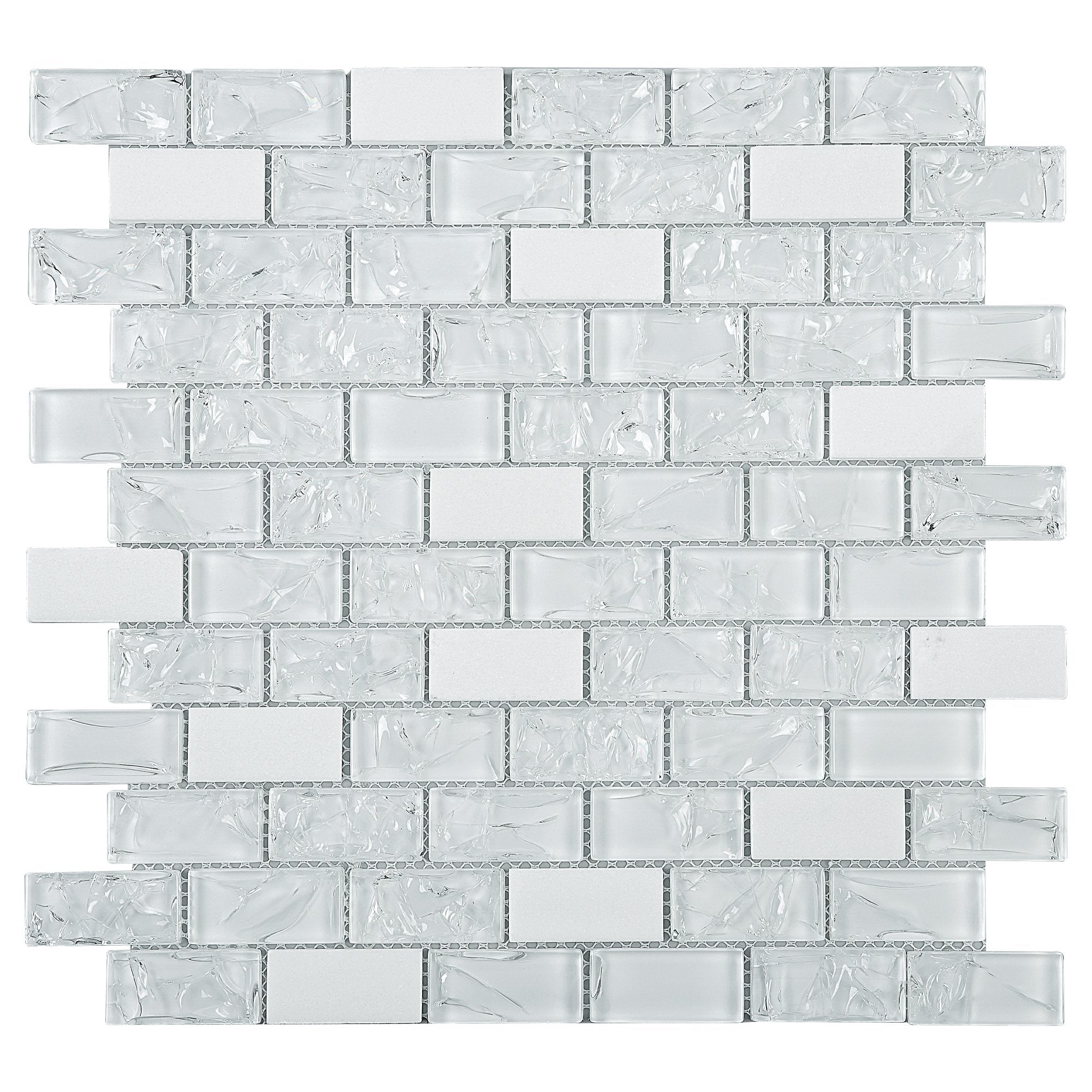 Crackle Design White Glass and Marble Subway Mosaic Tile