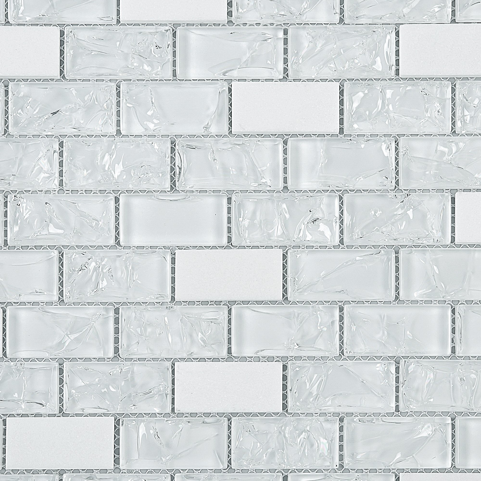 Crackle Design White Glass and Marble Subway Mosaic Tile