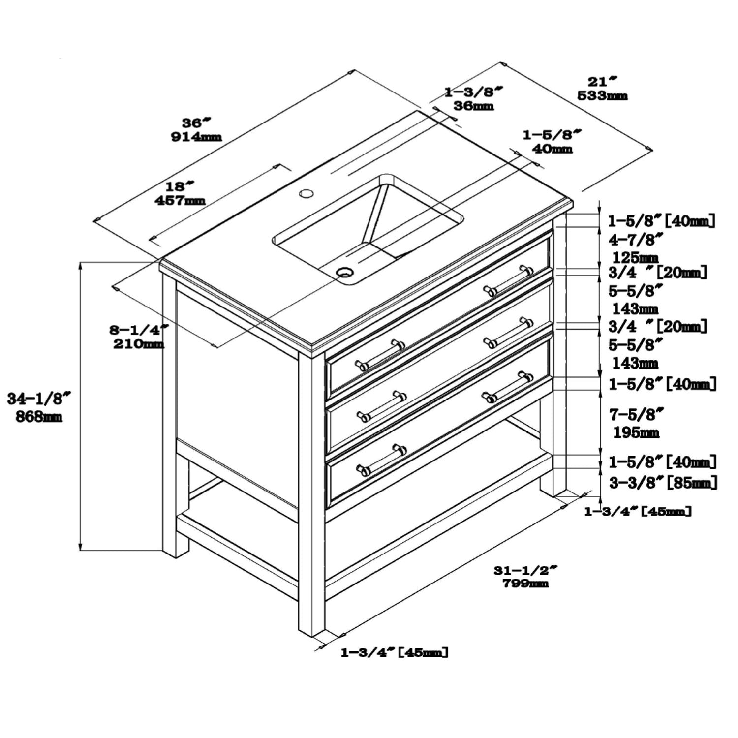 1912 Series 36Inch Bathroom Vanity Cabinet Set