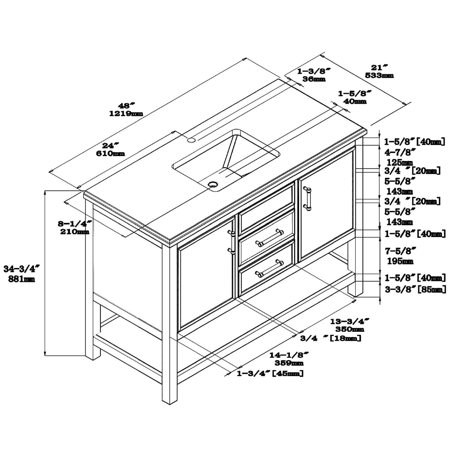 1912 Series 48in. Bathroom Vanity Cabinet Set