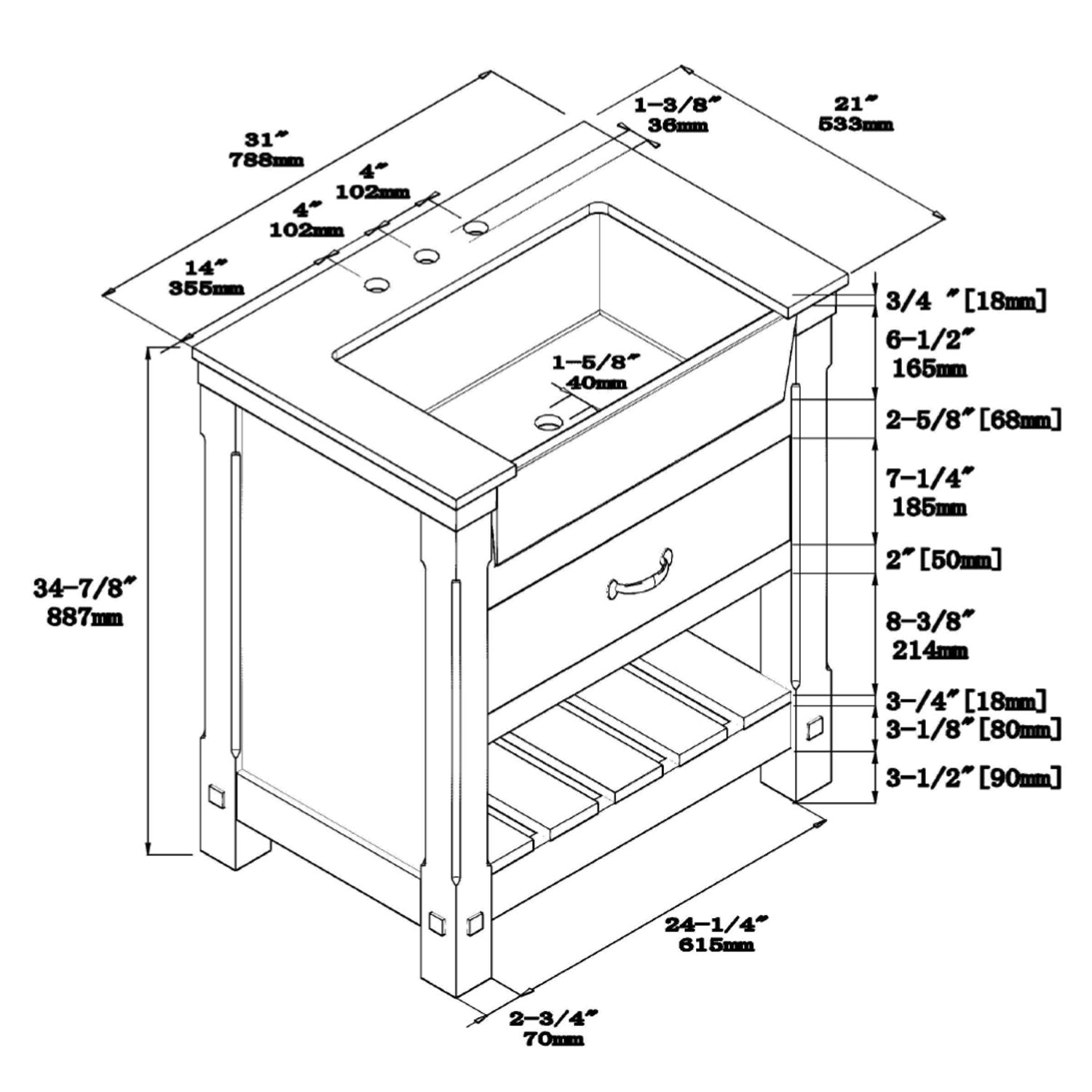 1915 Series 30in Bathroom Vanity Cabinet Set