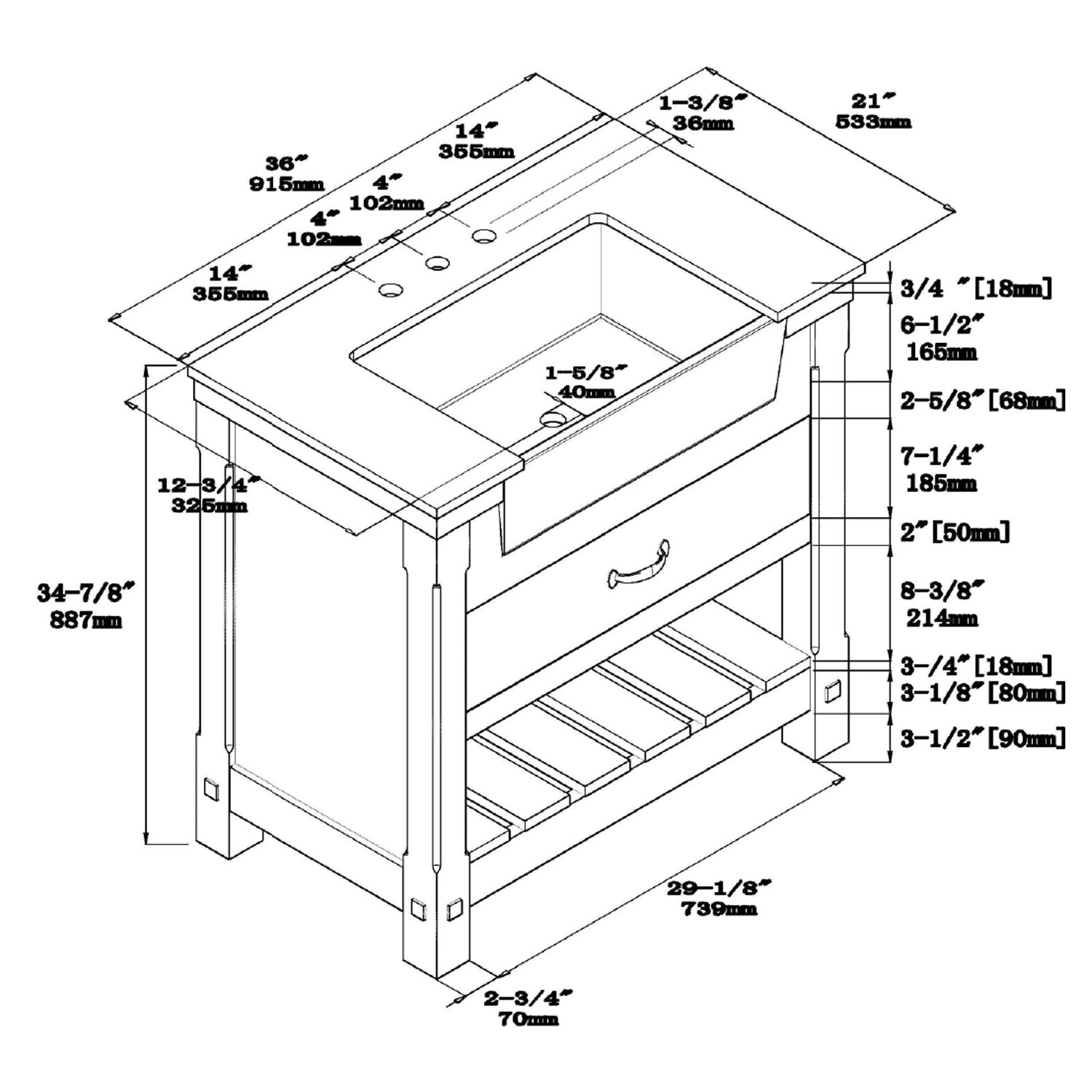 1915 Series 36in Bathroom Vanity Cabinet Set