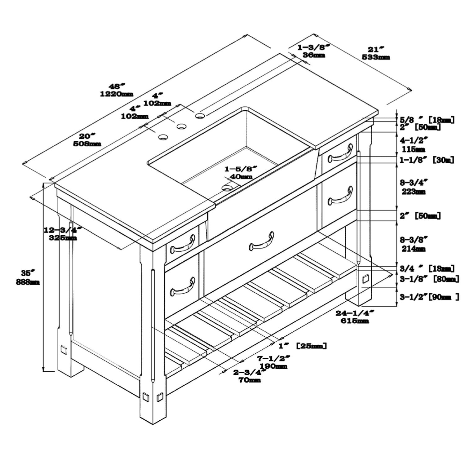 1915 Series 48in Bathroom Vanity Cabinet Set