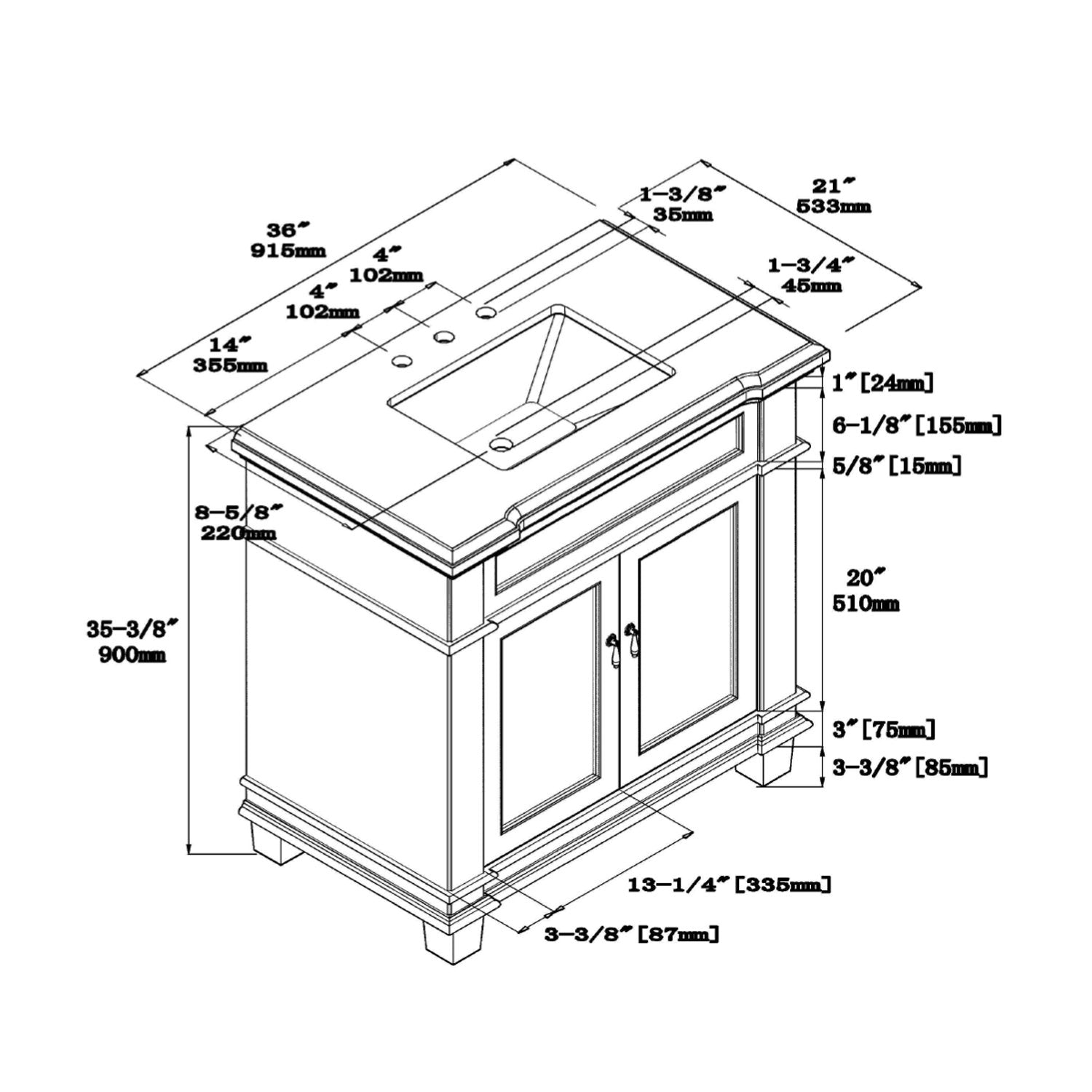 1917 Series 36in. Bathroom Vanity Cabinet Set