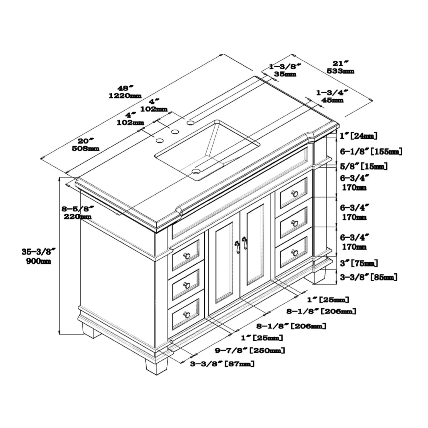 1917 Series 48in. Bathroom Vanity Cabinet Set