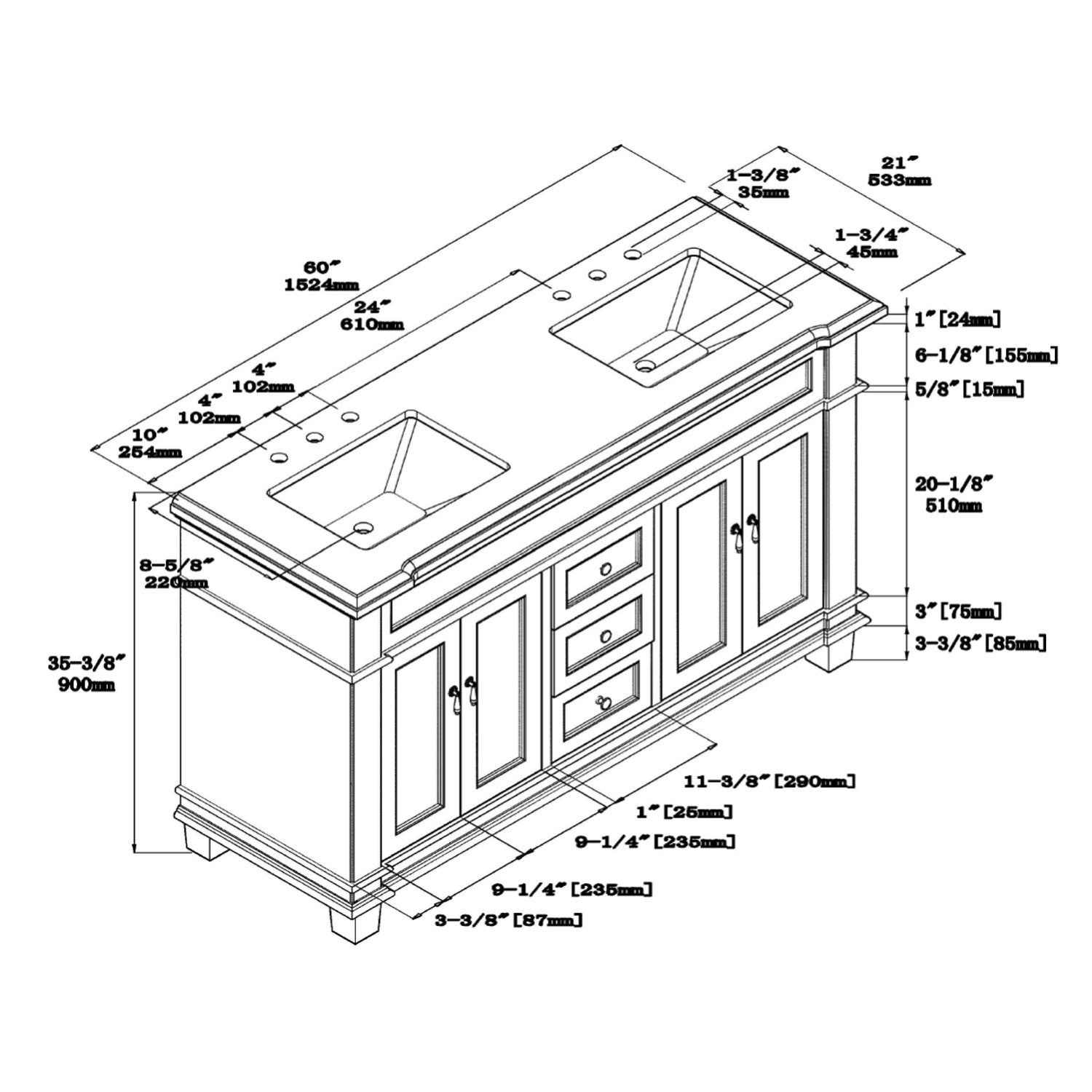 1917 Series 60in. Bathroom Vanity Cabinet Set