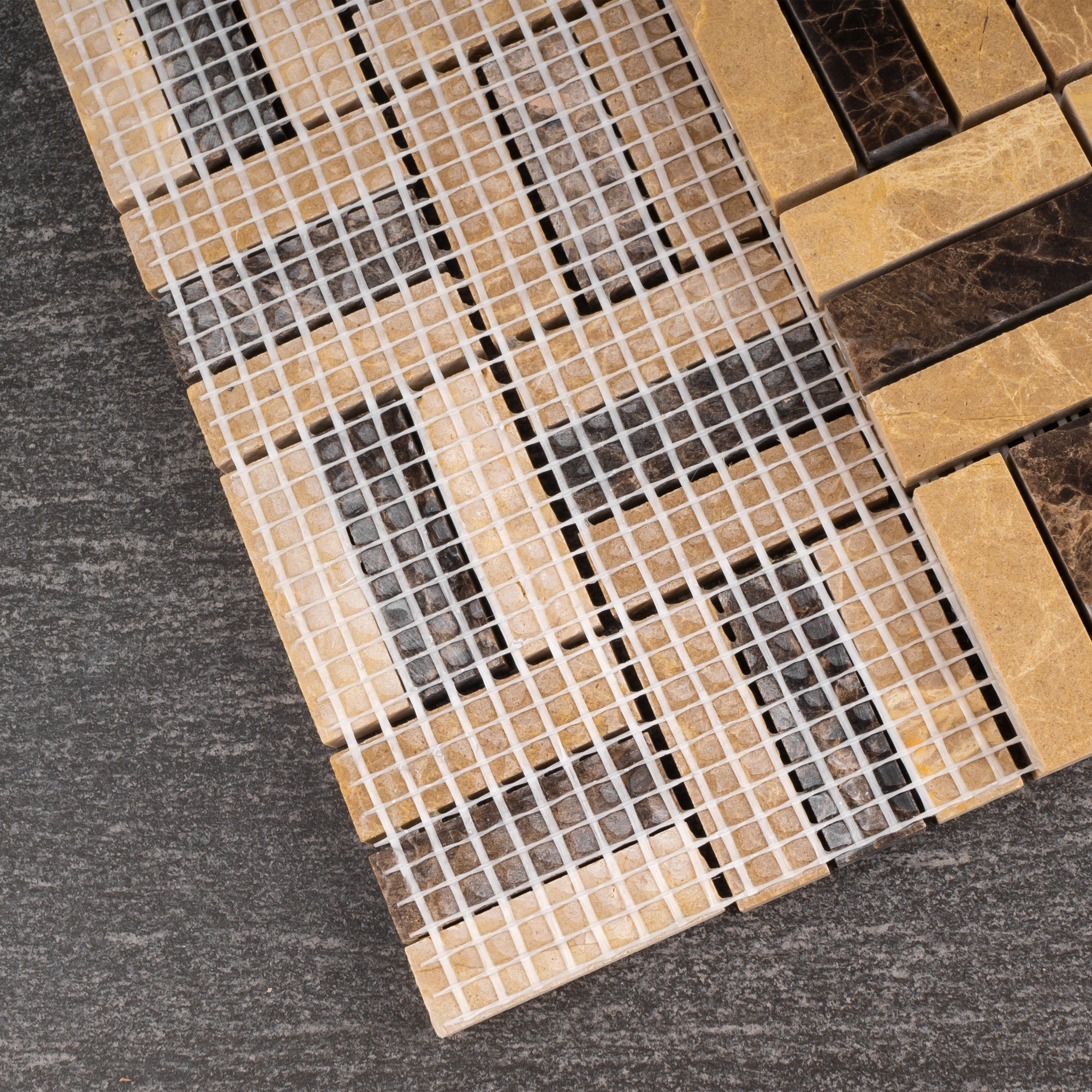 Emperador Brown and Crema Marfil Maze Marble Mosaic Tile