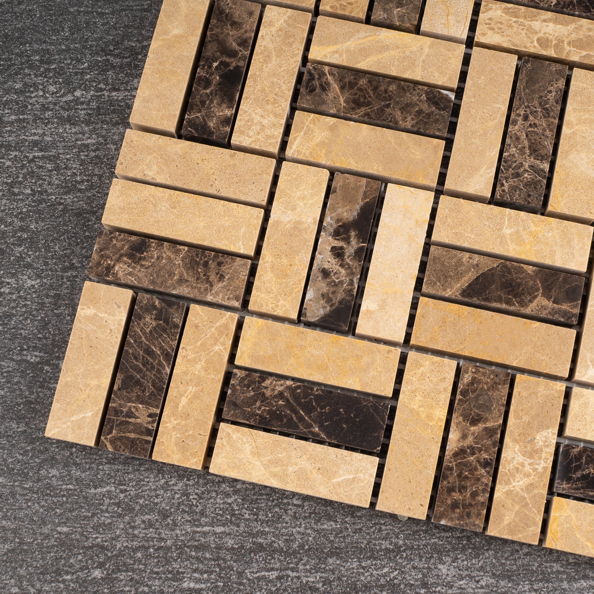 Emperador Brown and Crema Marfil Maze Marble Mosaic Tile