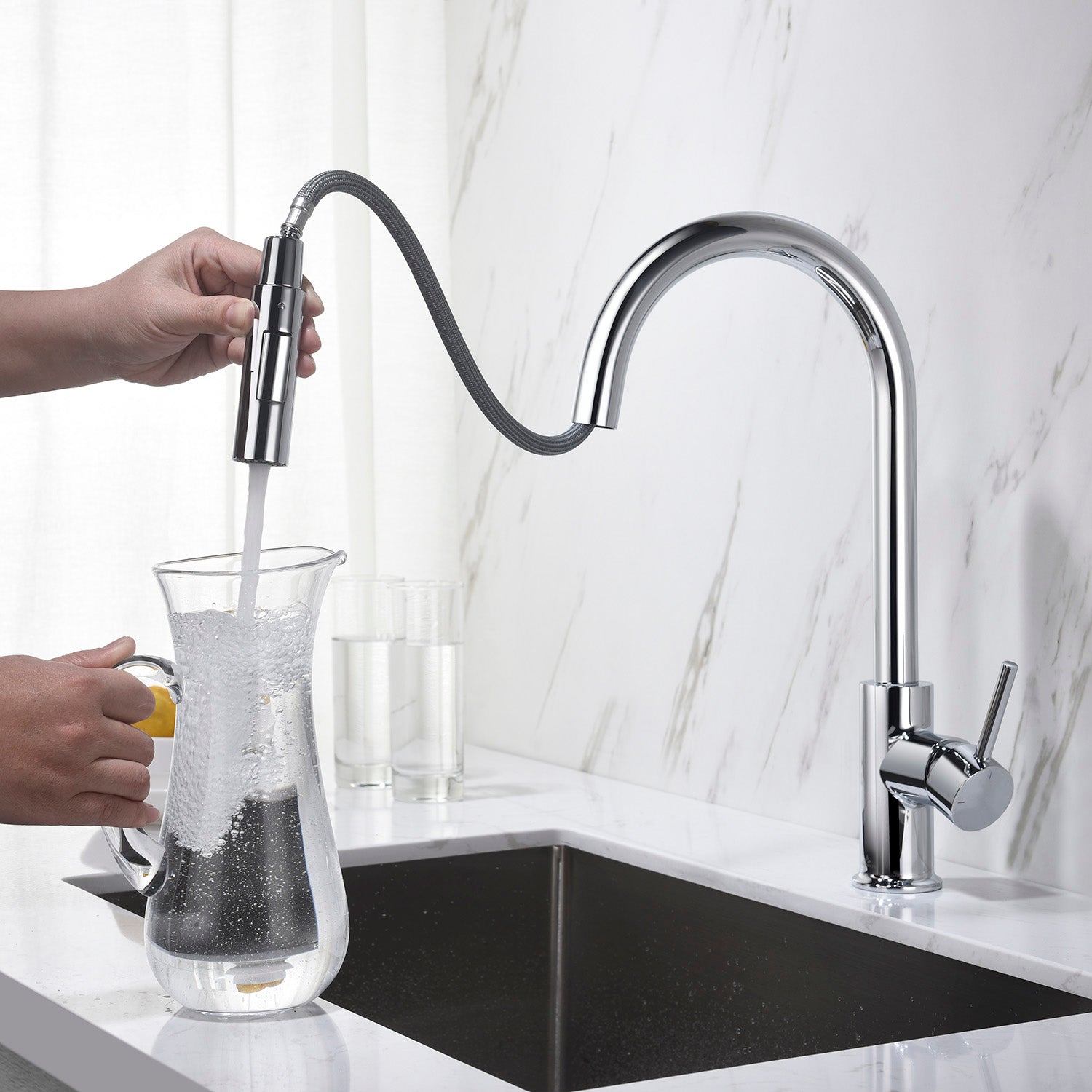 Single Handle Pull Down Kitchen Faucet – F01 206