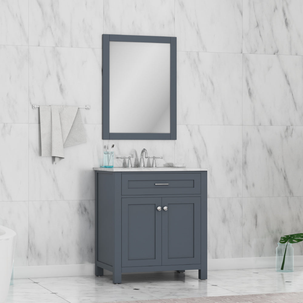 Norwalk 30 inch Vanity with Carrara Marble Top