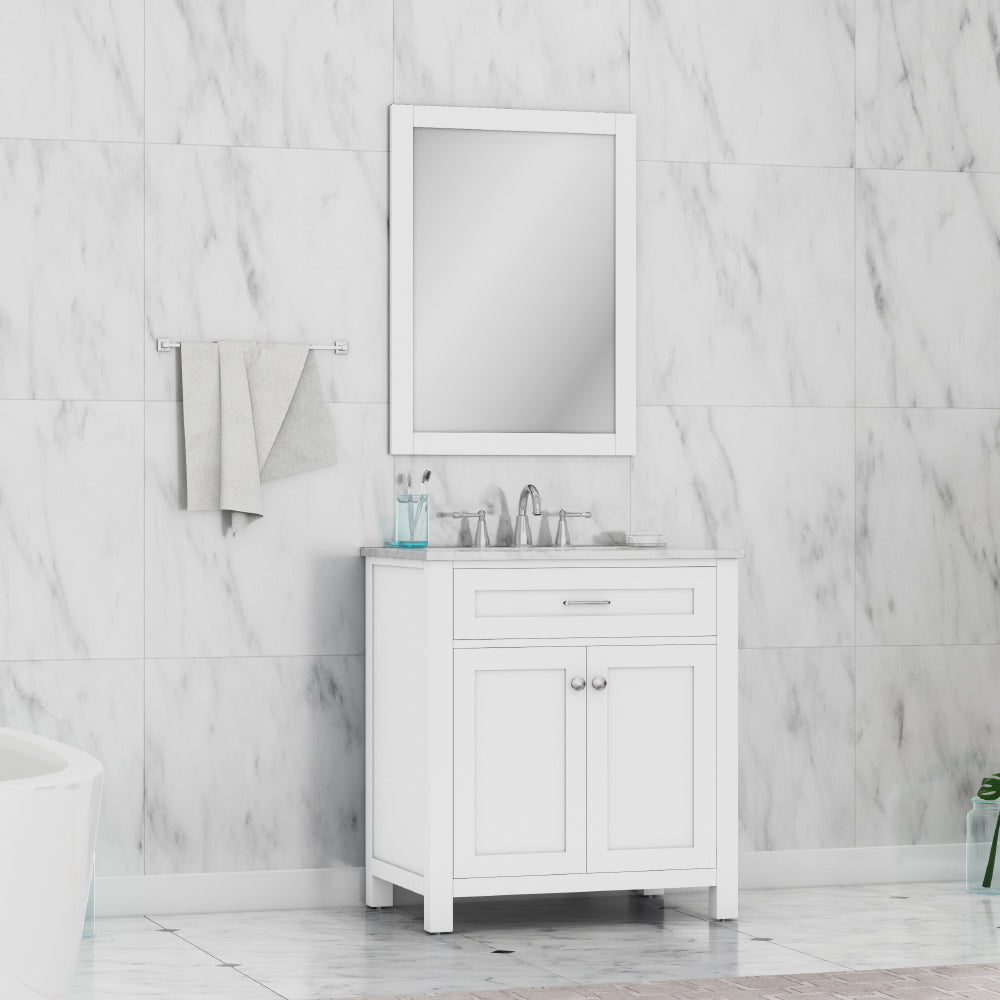 Norwalk 30 inch Vanity with Carrara Marble Top