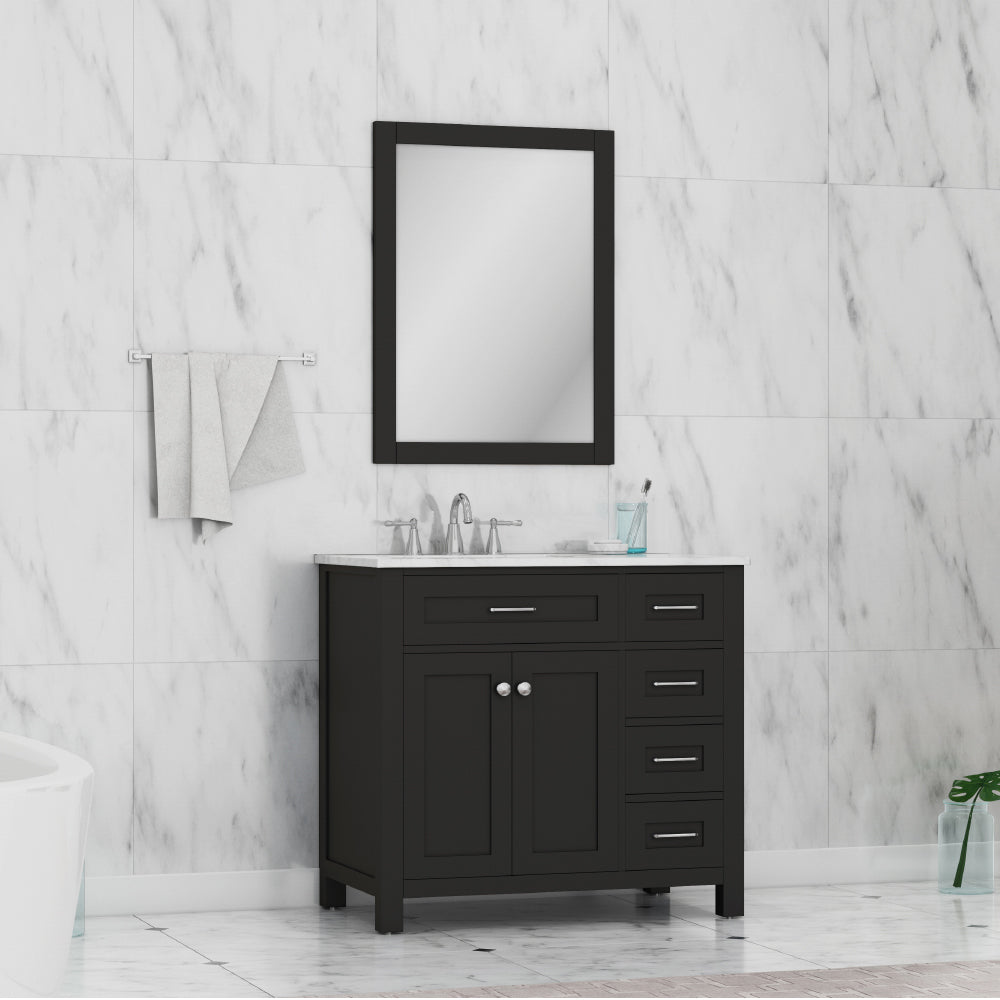 Norwalk 36 inch Drawer Vanity with Carrara Marble Top