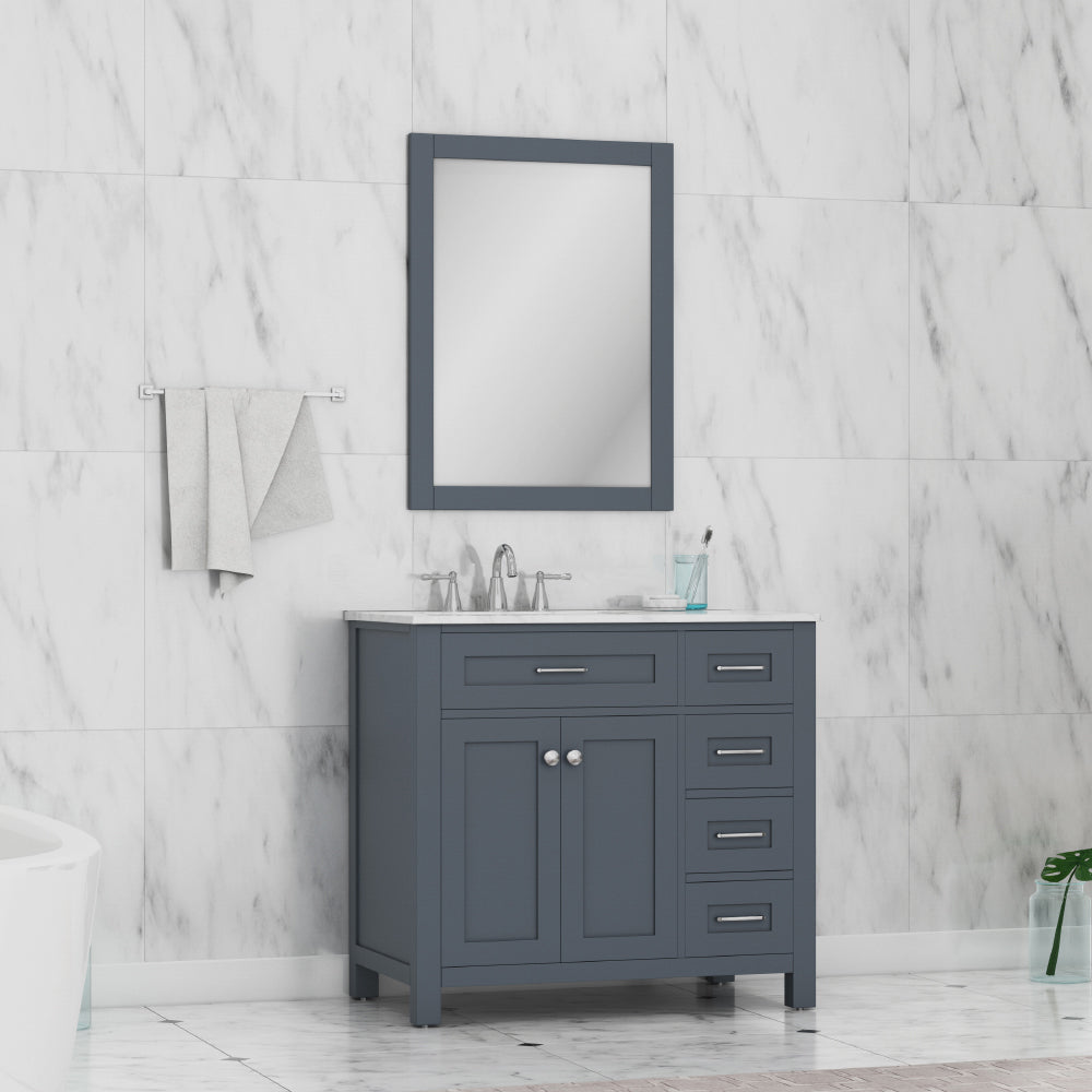 Norwalk 36 inch Drawer Vanity with Carrara Marble Top