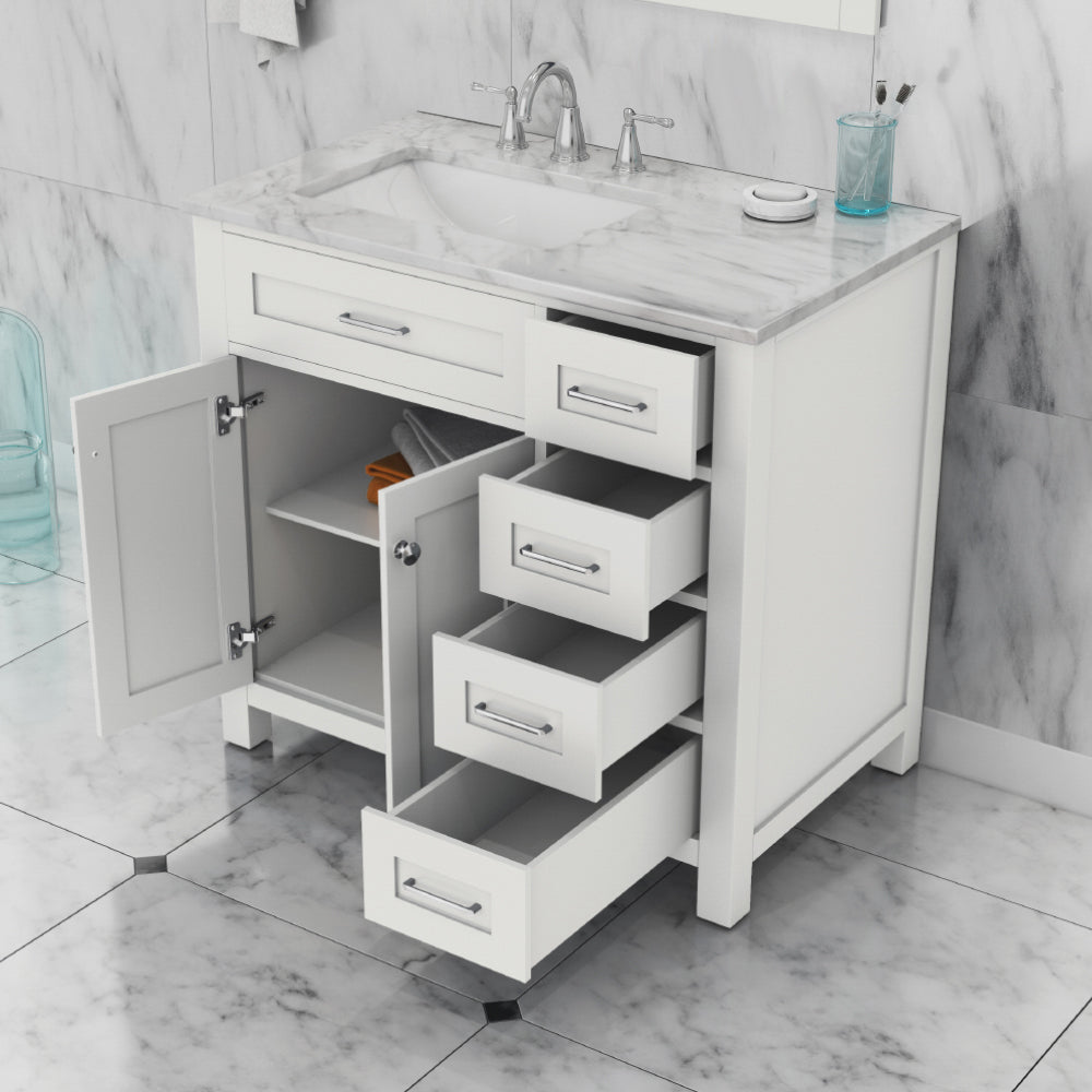 Norwalk 36 inch Drawer Vanity with Carrara Marble Top